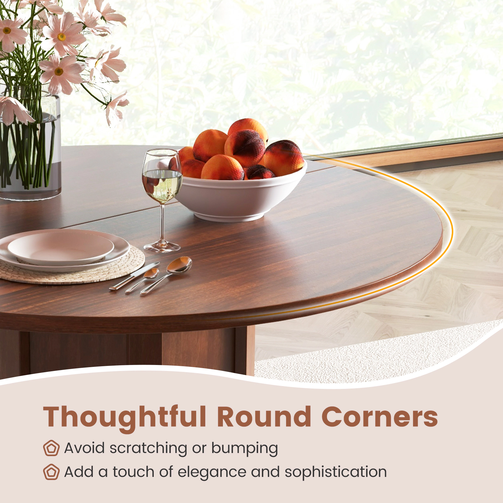 SUGIFT 42-Inch Walnut Round Pedestal Dining Table, 1-Inch Waterproof Top, Seats 4 to 6