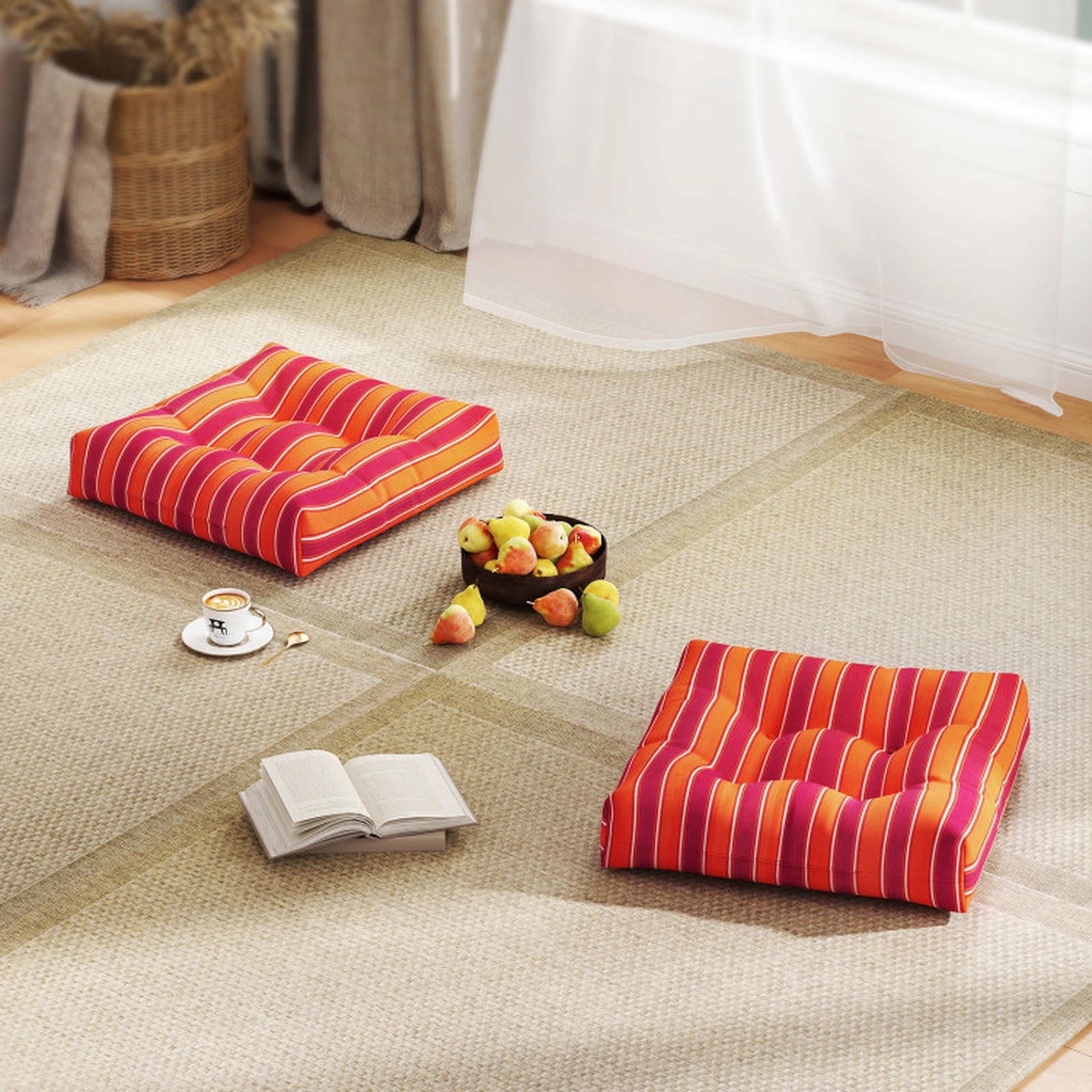 SUGIFT 2-Pack 21-in x 21-in Orange Waterproof Outdoor Patio Chair Seat Cushion Pads with Sun Protection