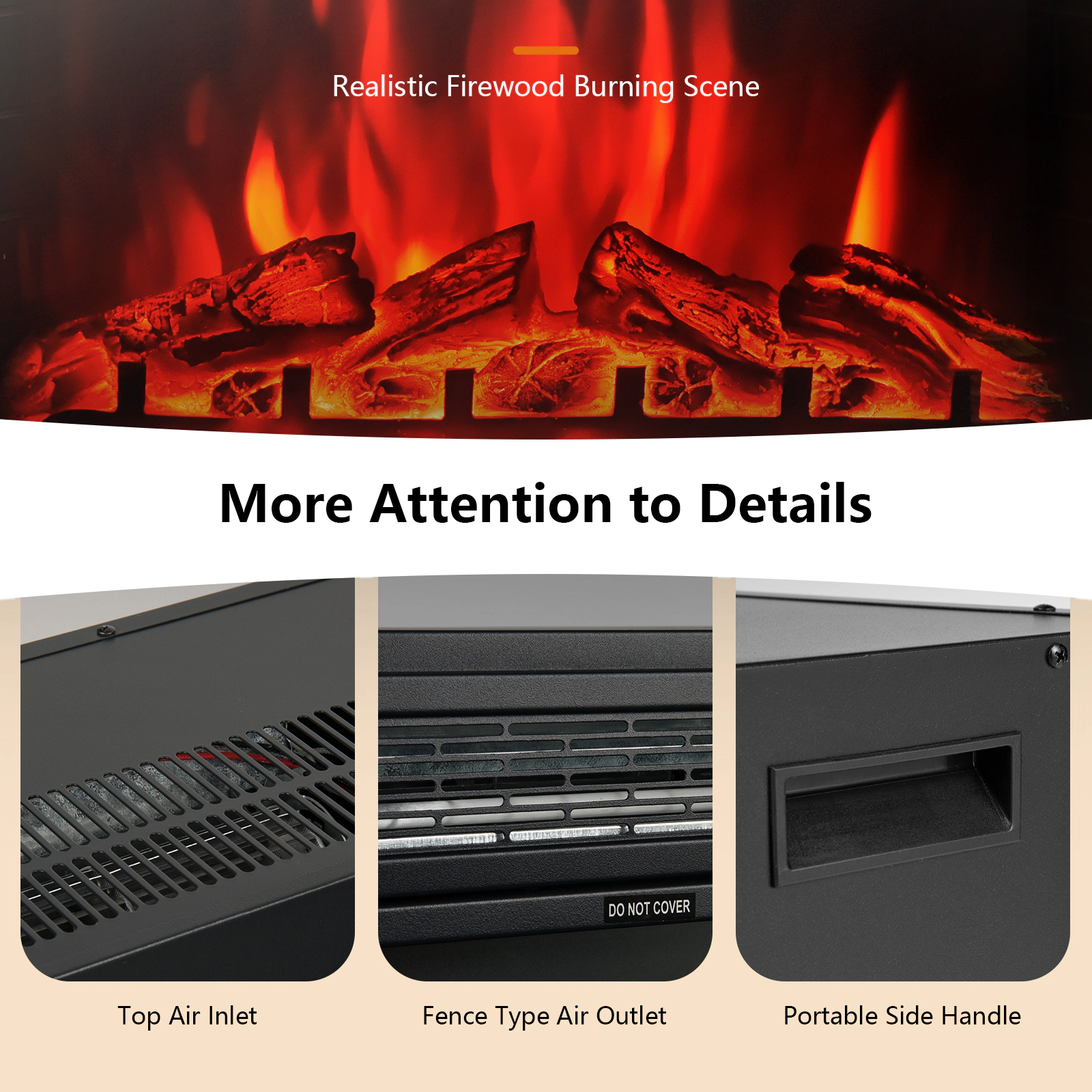 SlickBlue Recessed Electric Fireplace Insert with 2 Heat Settings Thermostat