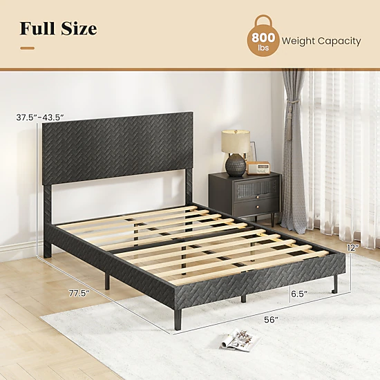 LJG Twin/Full/Queen Size Velvet Bed Frame Upholstered Platform Bed with Chevron Headboard Gray