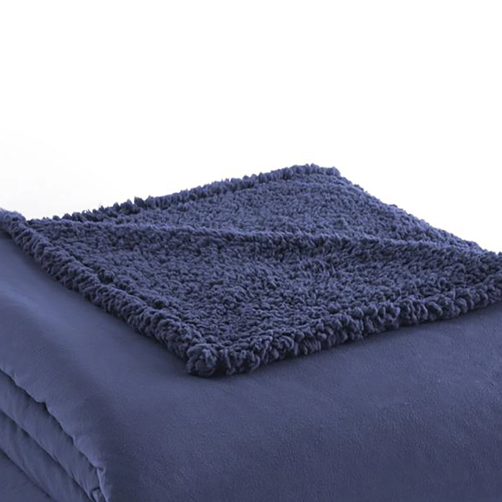 Shavel Micro Flannel High Quality Reversible Solid Patterned Super Soft Sherpa Blanket Full/Queen 90x90" Smokey Mt Blue