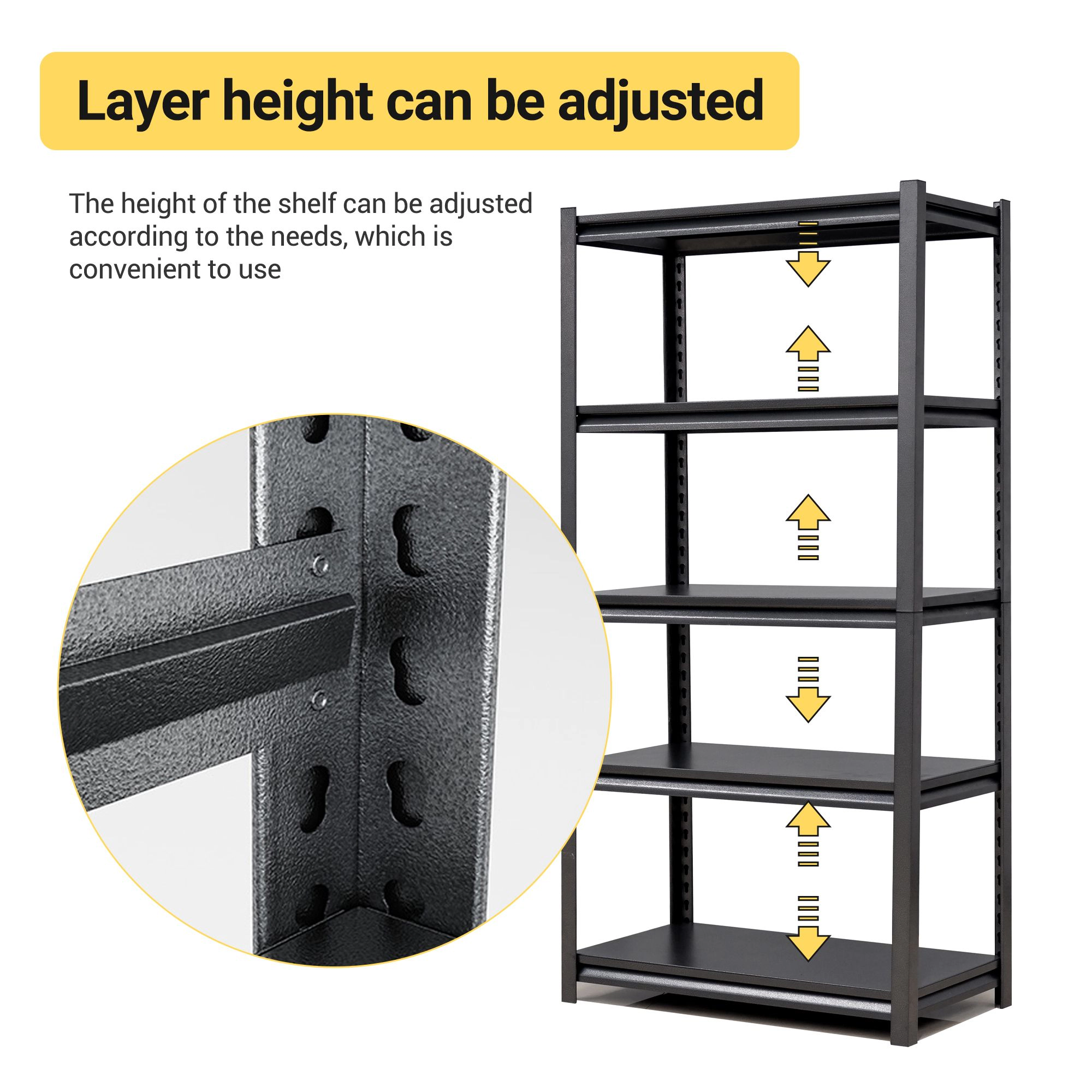 Flynama 5 Tier Metal Garage Shelving 2000LBS 72 in. H Heavy Duty Adjustable Industrial Storage Utility Rack in Black