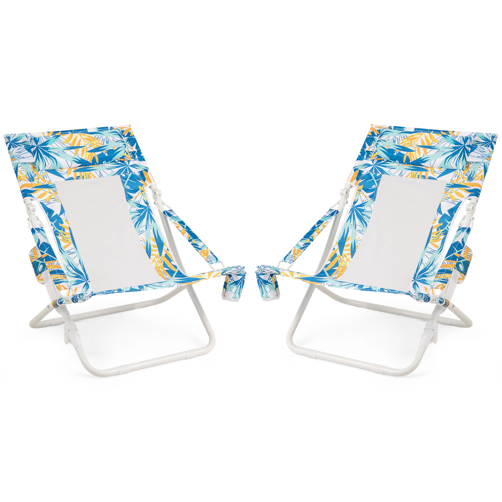 SUGIFT Set of 2 Blue Low Folding Beach Sling Chairs, 330 lb Capacity