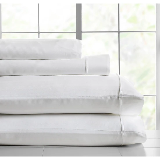 Knightsbridge 600 Thread Count Jacquard Herringbone Sheet - 4 Piece Set - Queen, White
