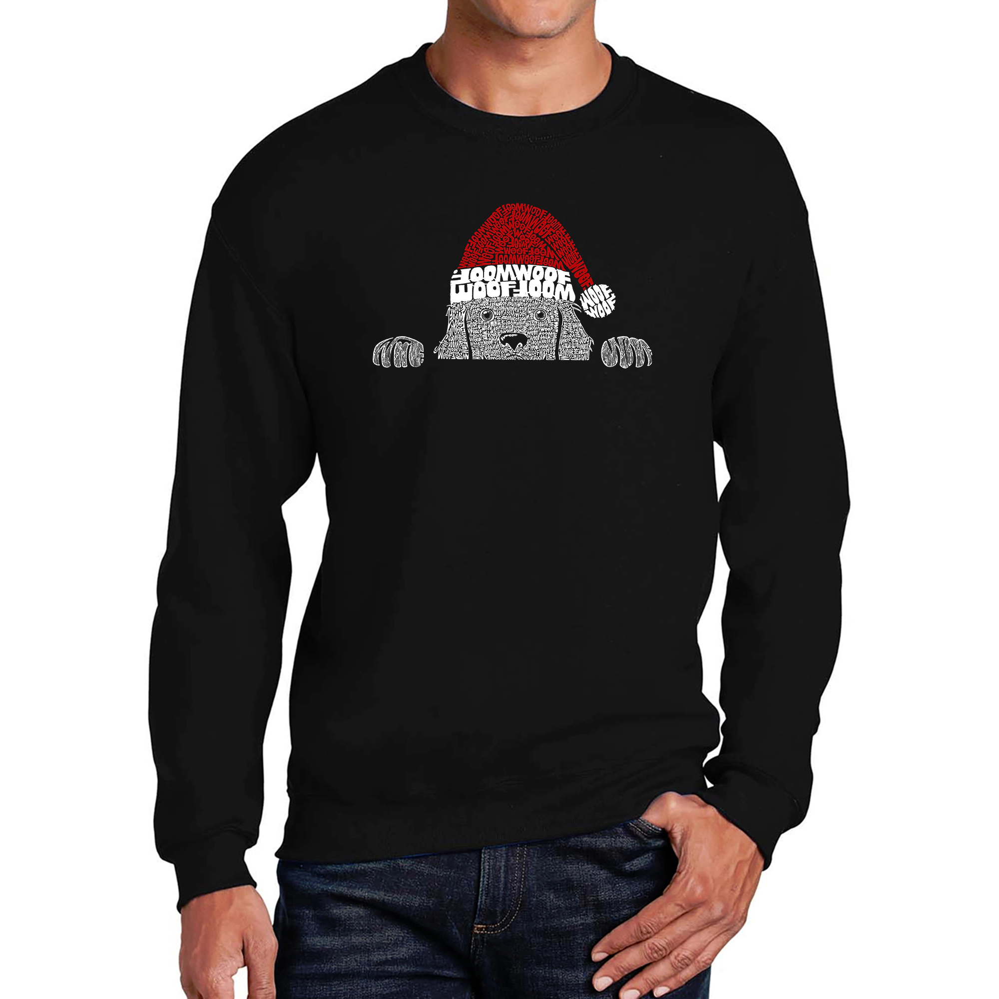 LA Pop Art Christmas Peeking Dog - Men's Word Crew Sweatshirt