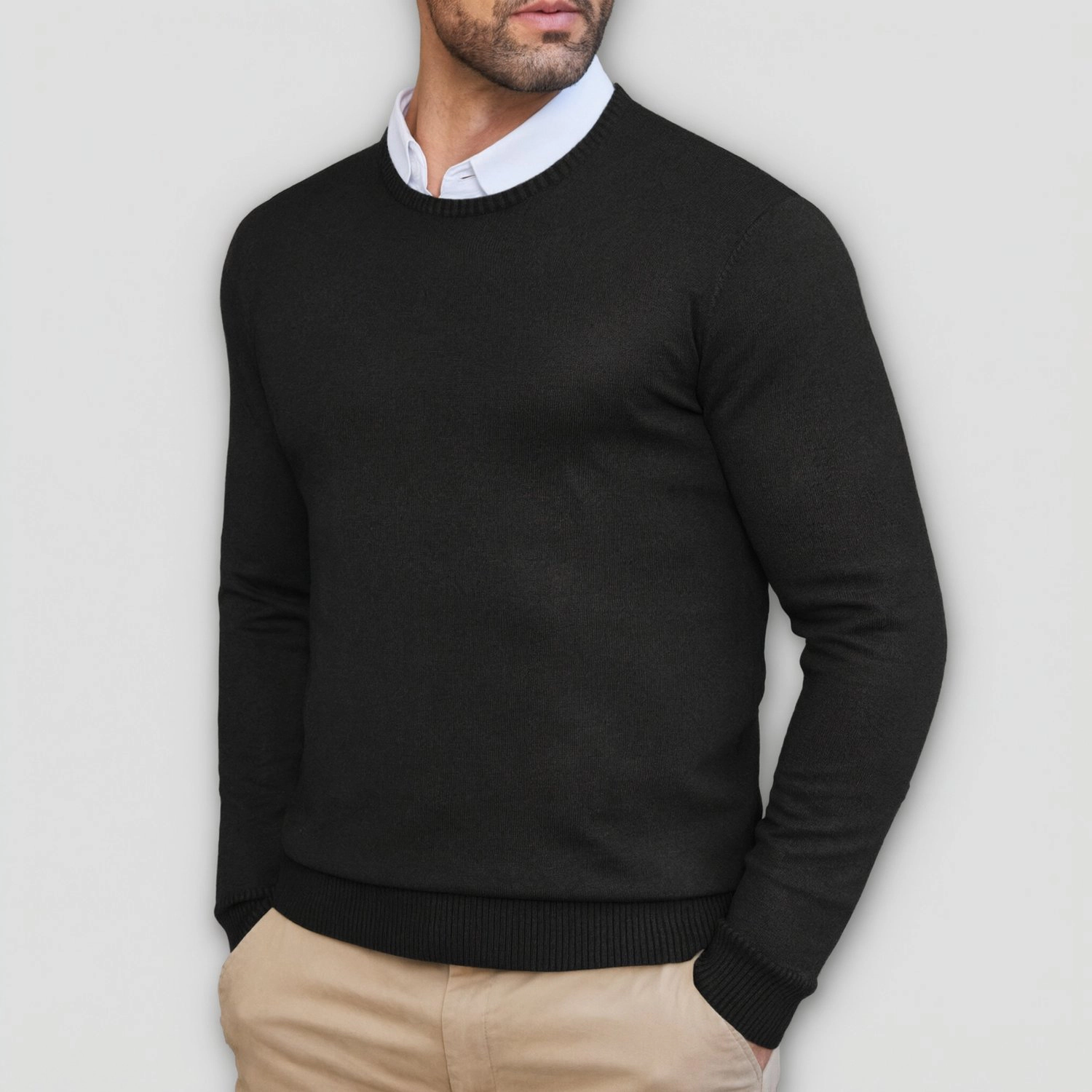 COOFANDY Mens Solid Long Sleeve Sweater Fall Crew Neck Ribbed Trim Casual Pullover