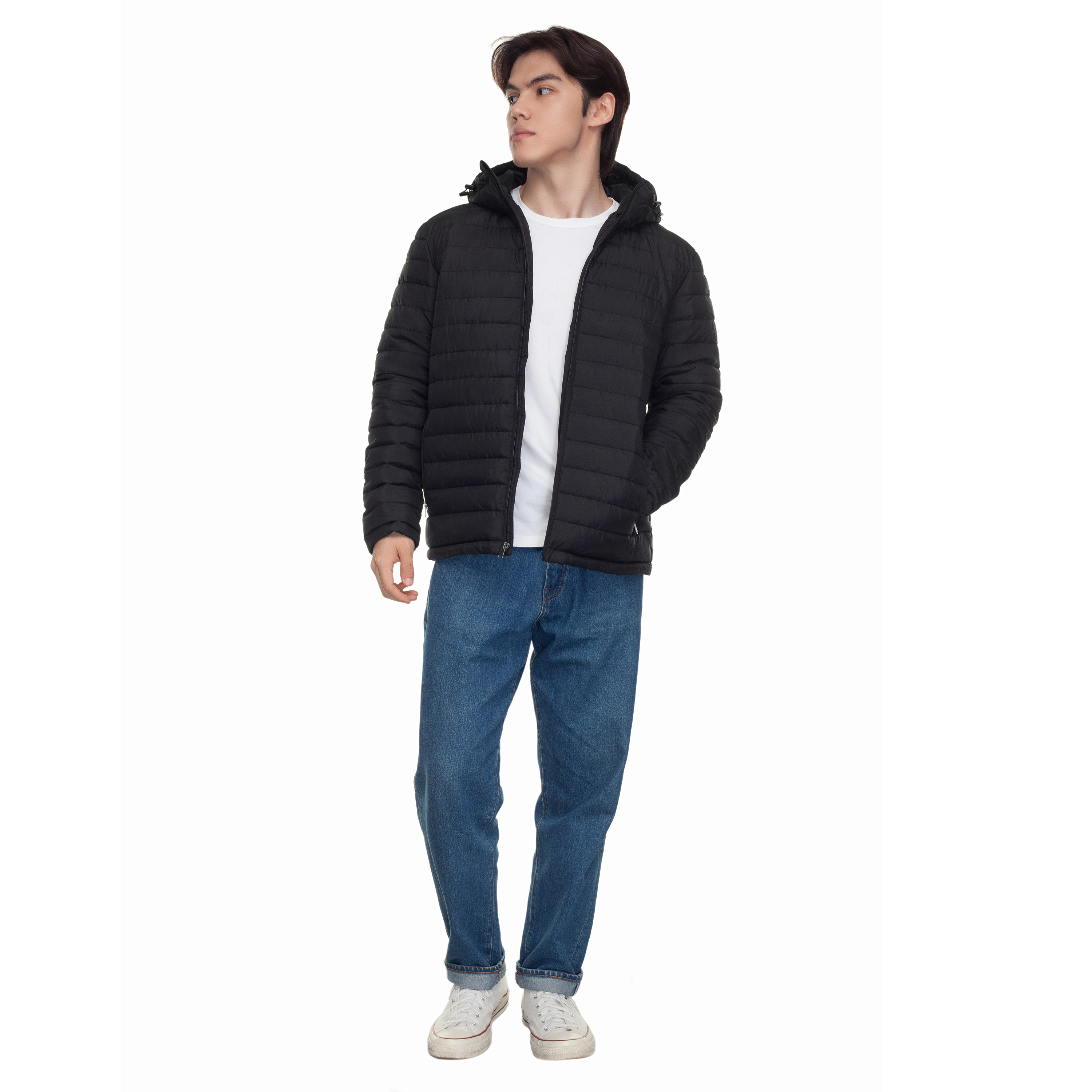 Rokka&Rolla Mens Lightweight Hooded Puffer Jacket