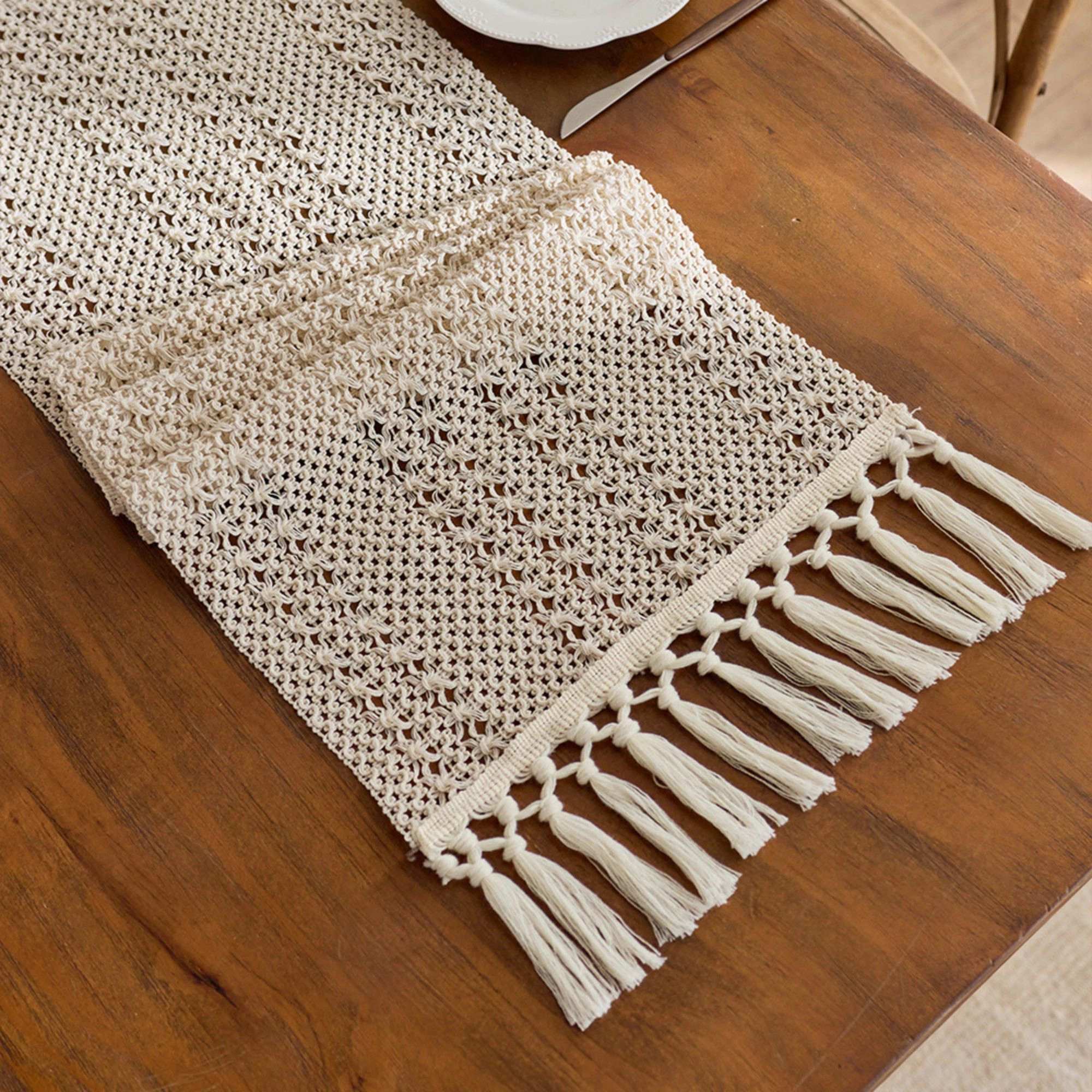 Alilang Unisex Textured Woven Table Runner with Fringe Edges and Bohemian Stripe Pattern 47x11.8 in