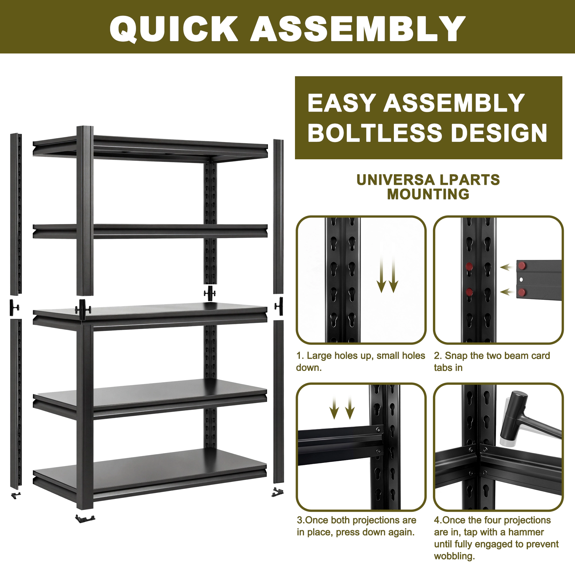 Flynama 5-Tier Heavy Duty Steel Boltless Adjustable Storage Rack in Black (47.2 in. W x 78 in. H x 18 in. D)