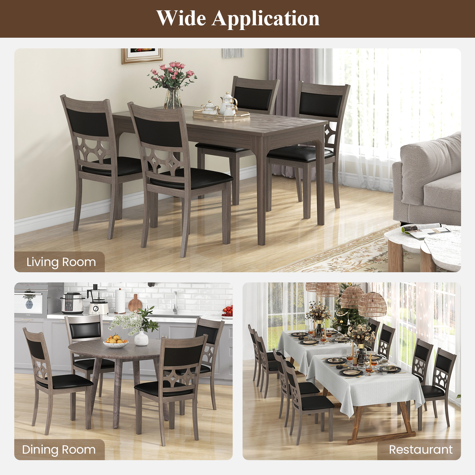 SUGIFT Upholstered Dining Chair Set of 2 with Padded Backrest and Seat 286-lb Capacity Cappuccino Black
