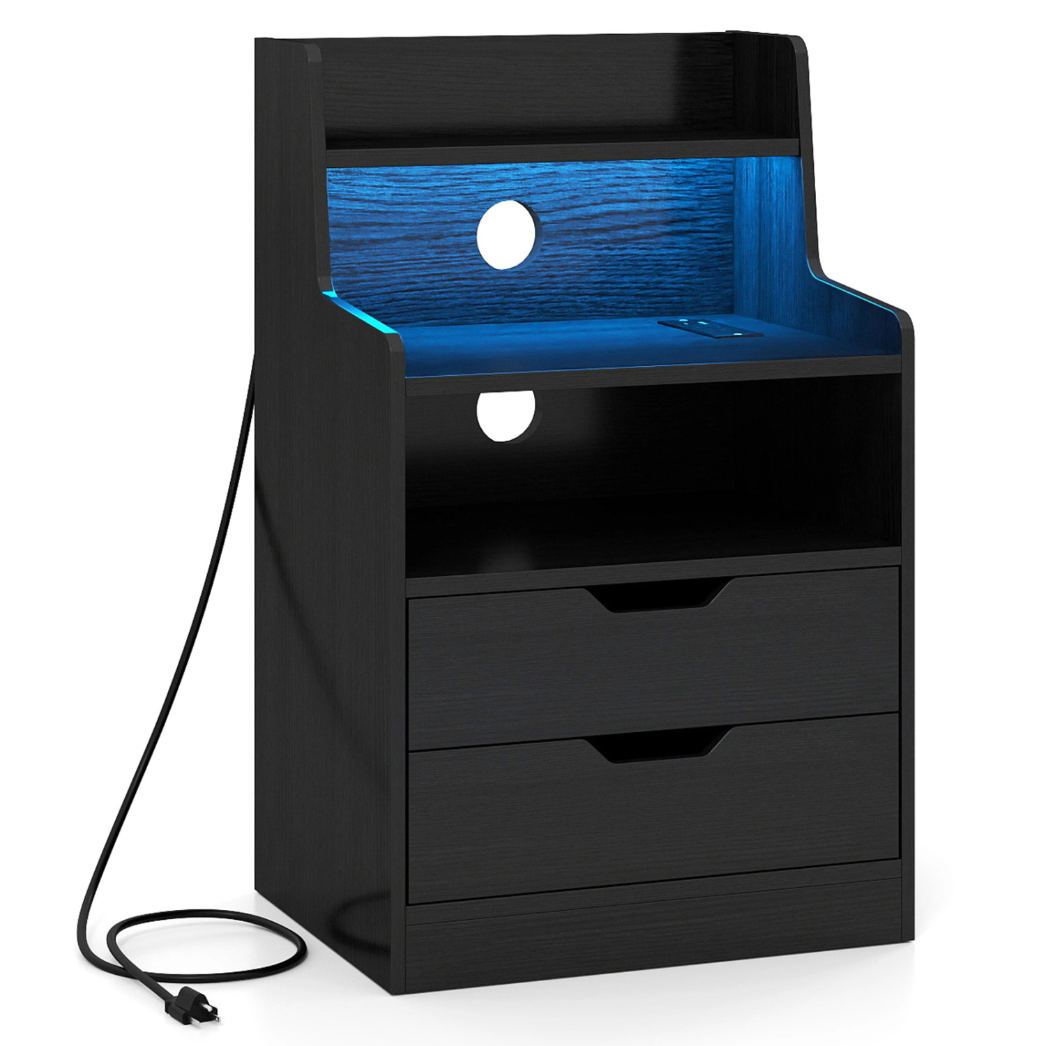 LJG Nightstand with LED Light and Charging Station for Living Room Bedroom