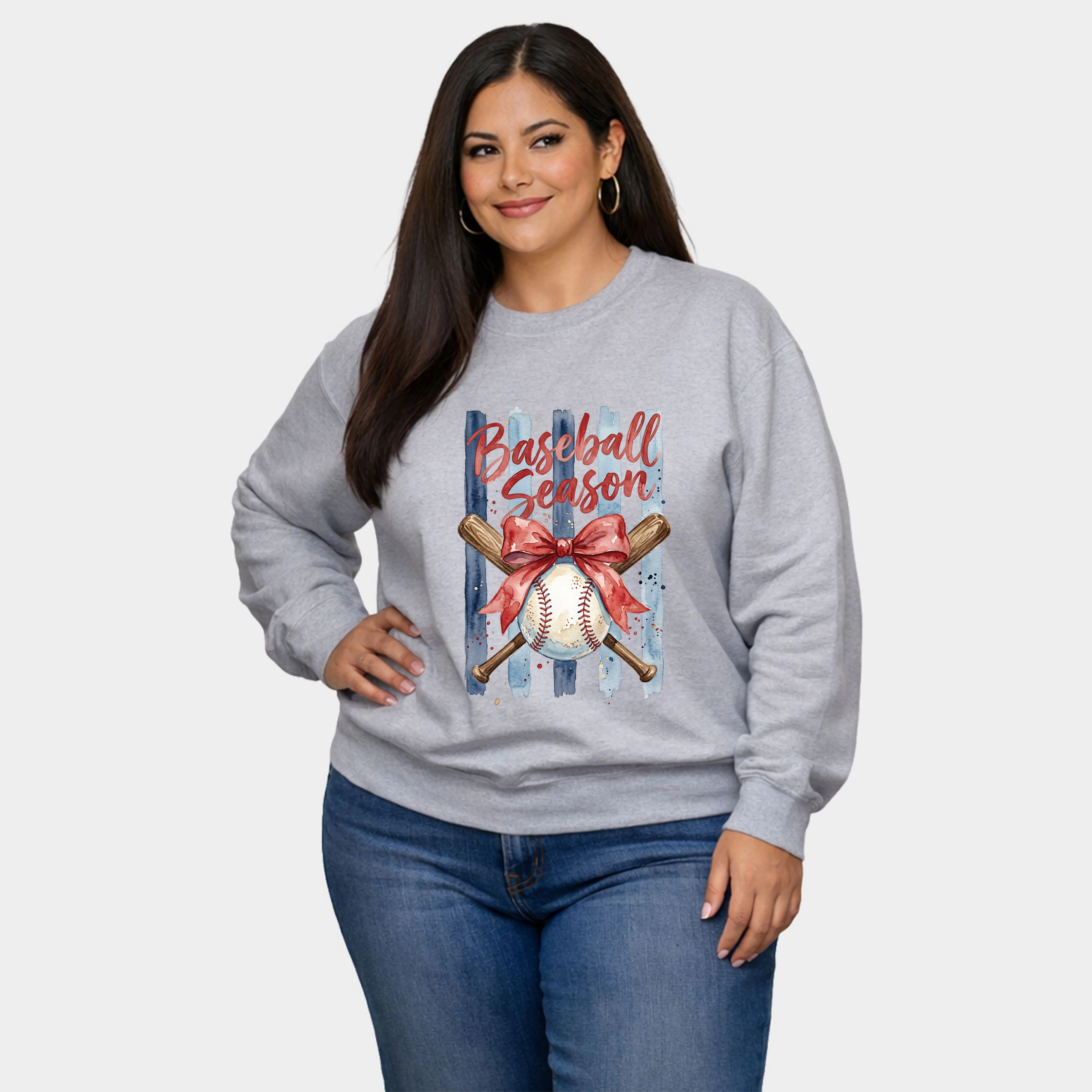 Simply Sage Market - Baseball Season Watercolor Stripes  Women's Plus Sized Graphic Sweatshirt