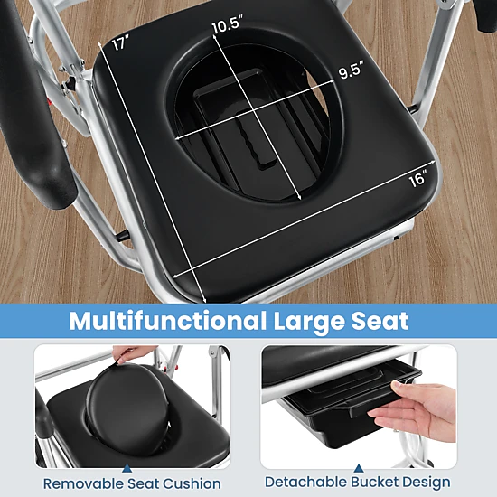 SUGIFT 4-in-1 Black Foldable Bedside Commode Chair with Bucket 30-in W 21.5-in D 38-in H 330-lb Seat Capacity