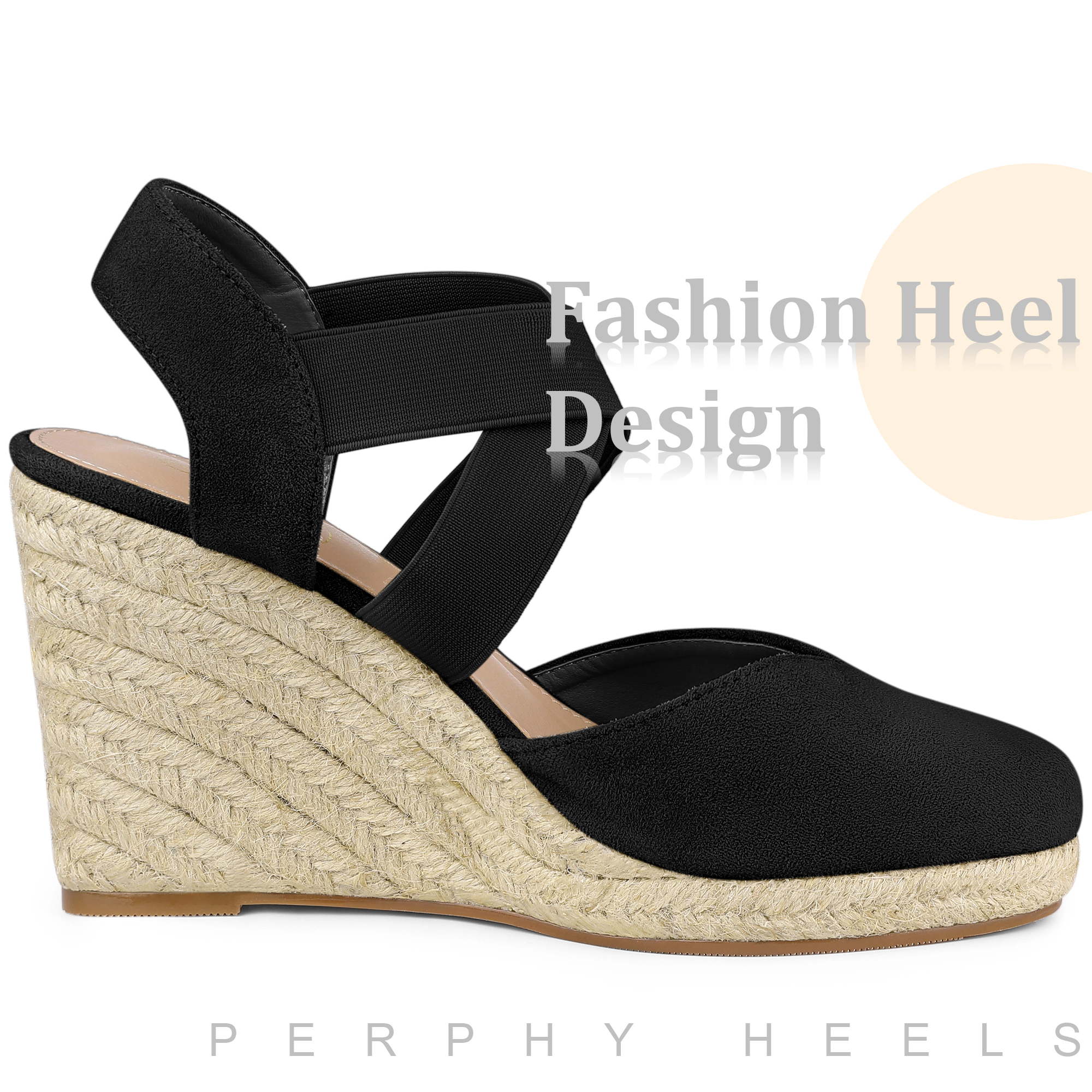 BLISSFUL STEP Women's Faux Suede Platform Closed Toe Espadrille Wedge Heel Sandals