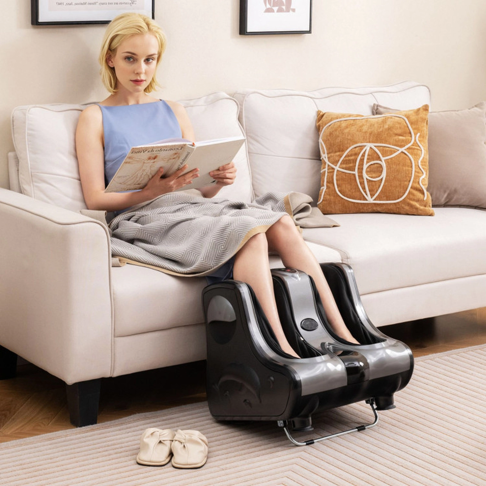 SUGIFT Shiatsu Foot and Calf Massager with Heating, Vibration and Tilt Base Fits Foot Size up to US 9.5 Black/Red