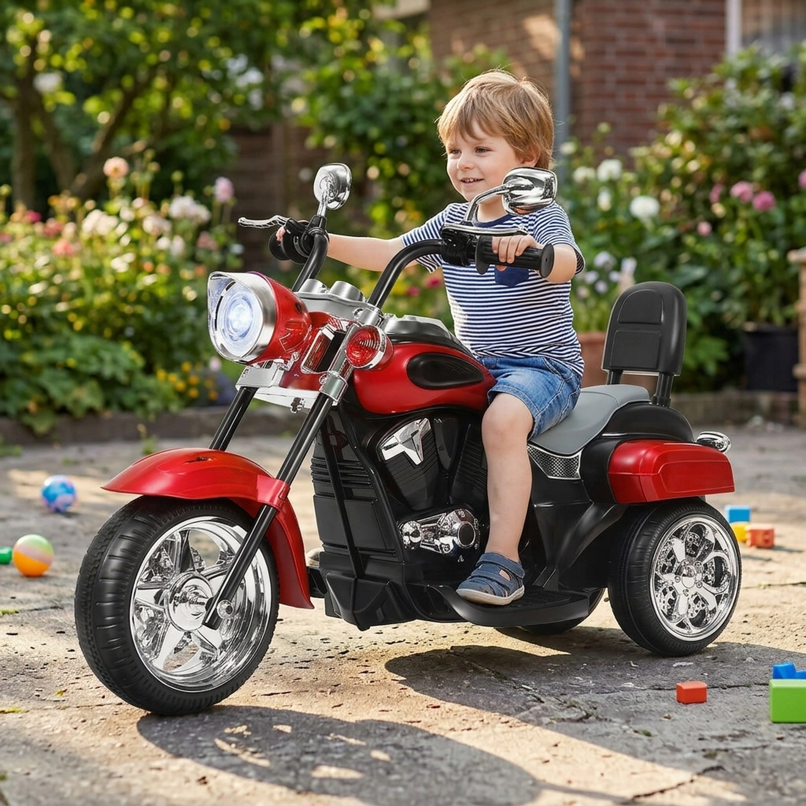 6V Kids Ride on Motorcycle 3-Wheel Chopper Style Electric Trike Adjustable Headlight Ages 3+ 66-lb Capacity