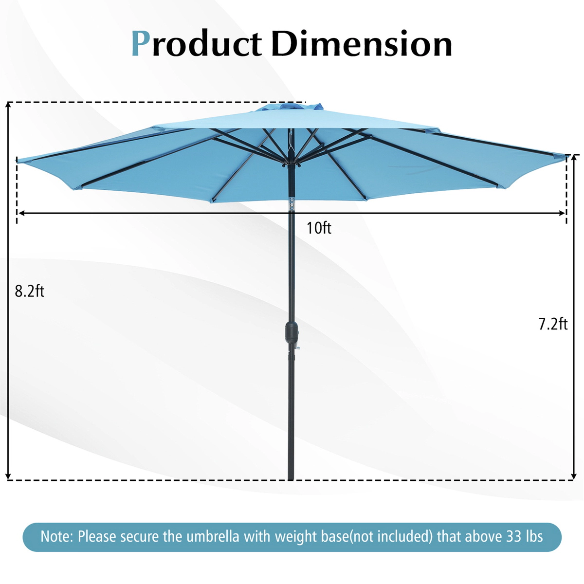 SUGIFT 10-ft Blue Market Table Patio Umbrella with Push Button Tilt Crank Lift and 8 Steel Ribs for Garden