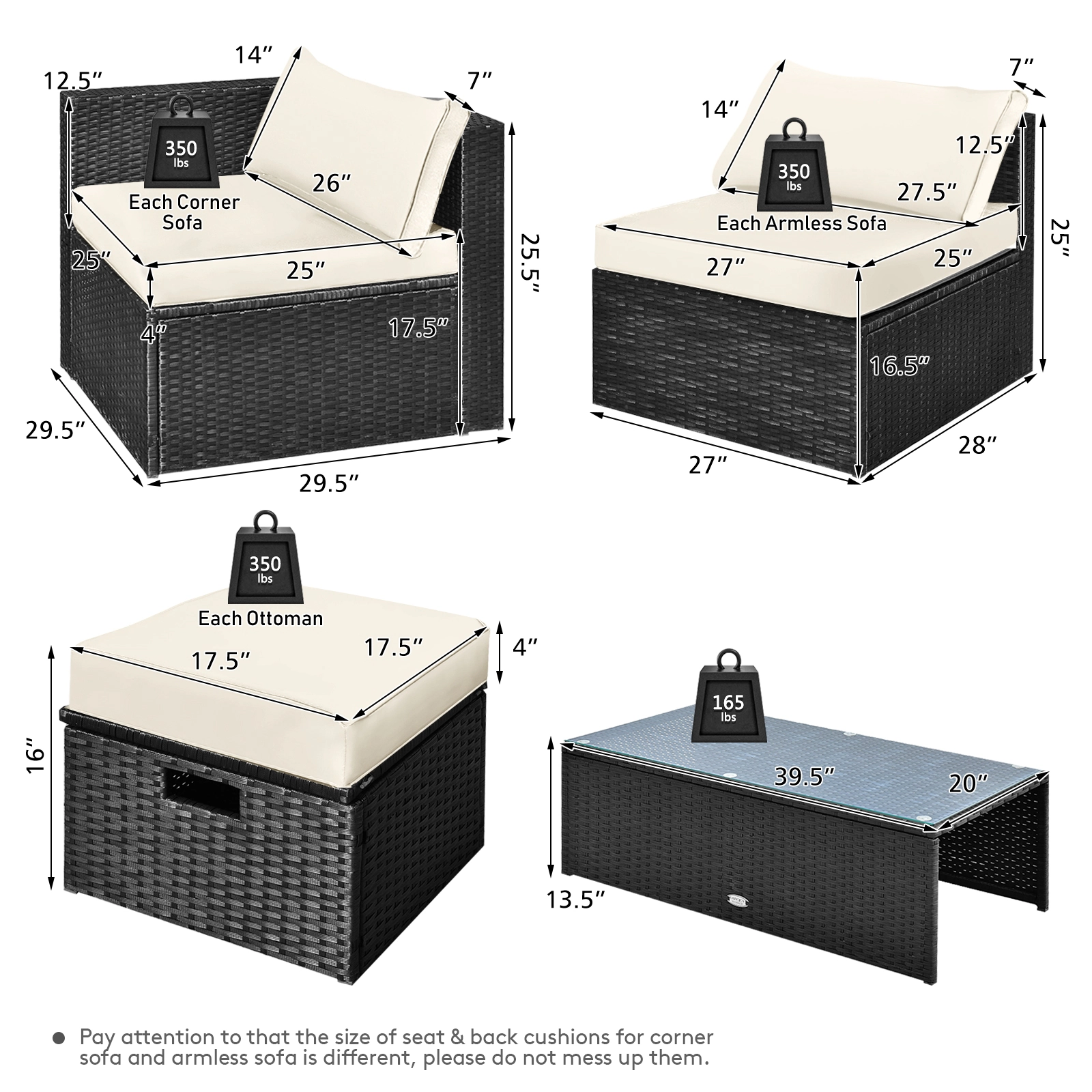 LJG 8 Pieces Patio Rattan Storage Table Furniture Set