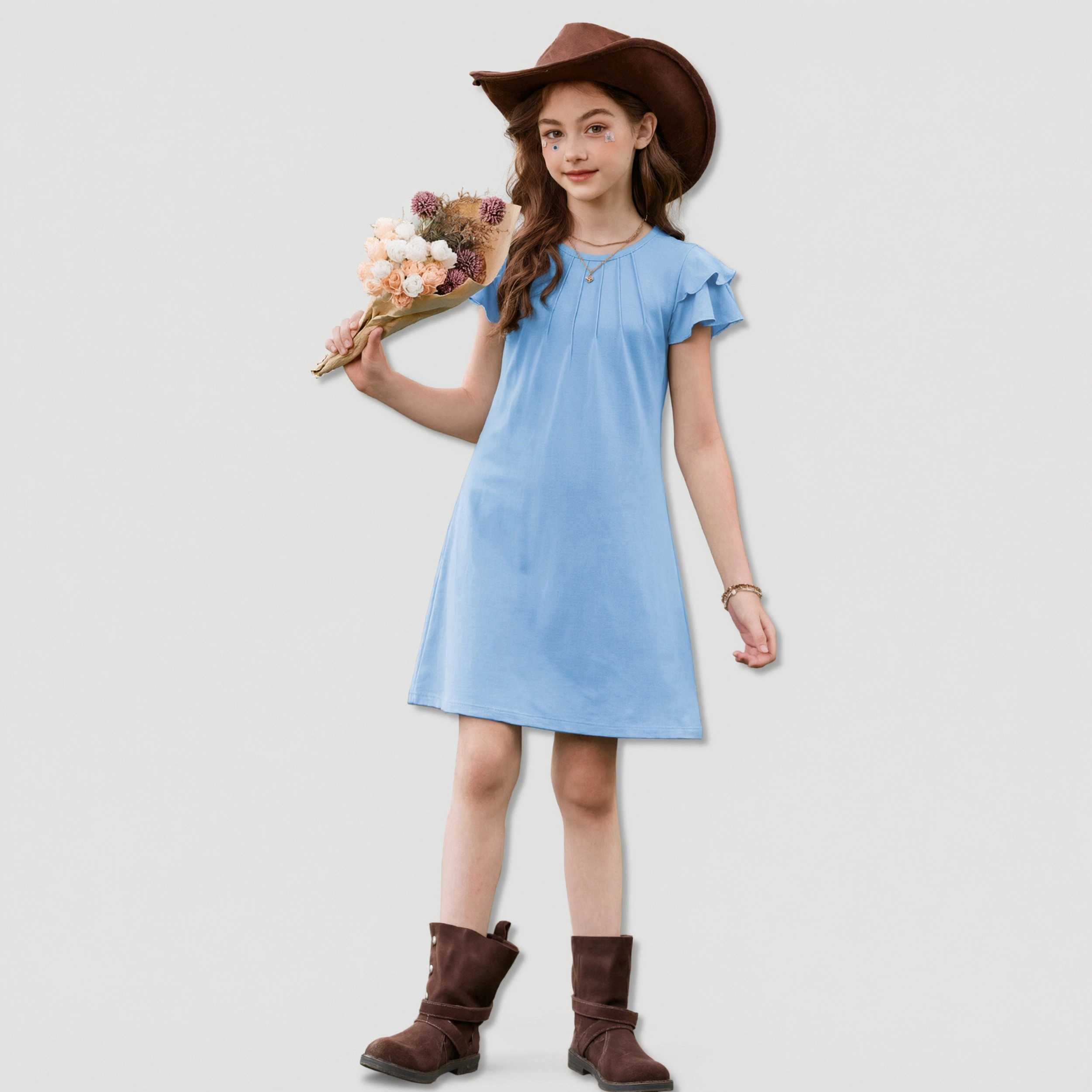 Arshiner Butterfly Dress For Tween Girl Summer Hawaiian Flutter Sleeve Aline Midi Dresses