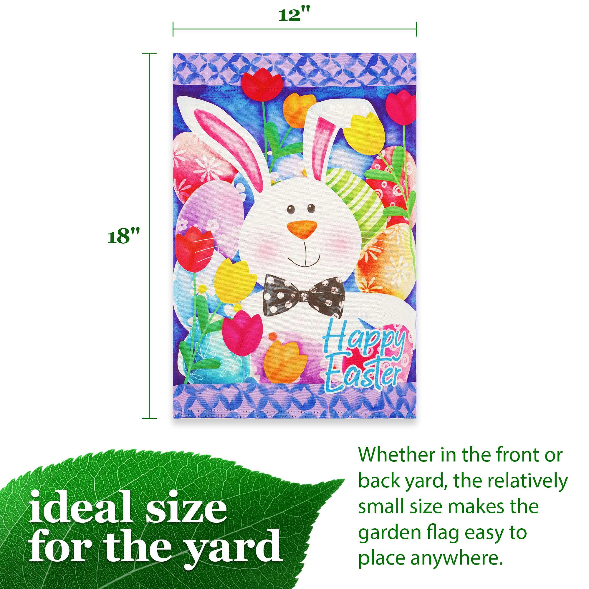 G128 Happy Easter Bunny Tulips Garden Flag 12x18 in Double-Sided Spring Yard Decoration