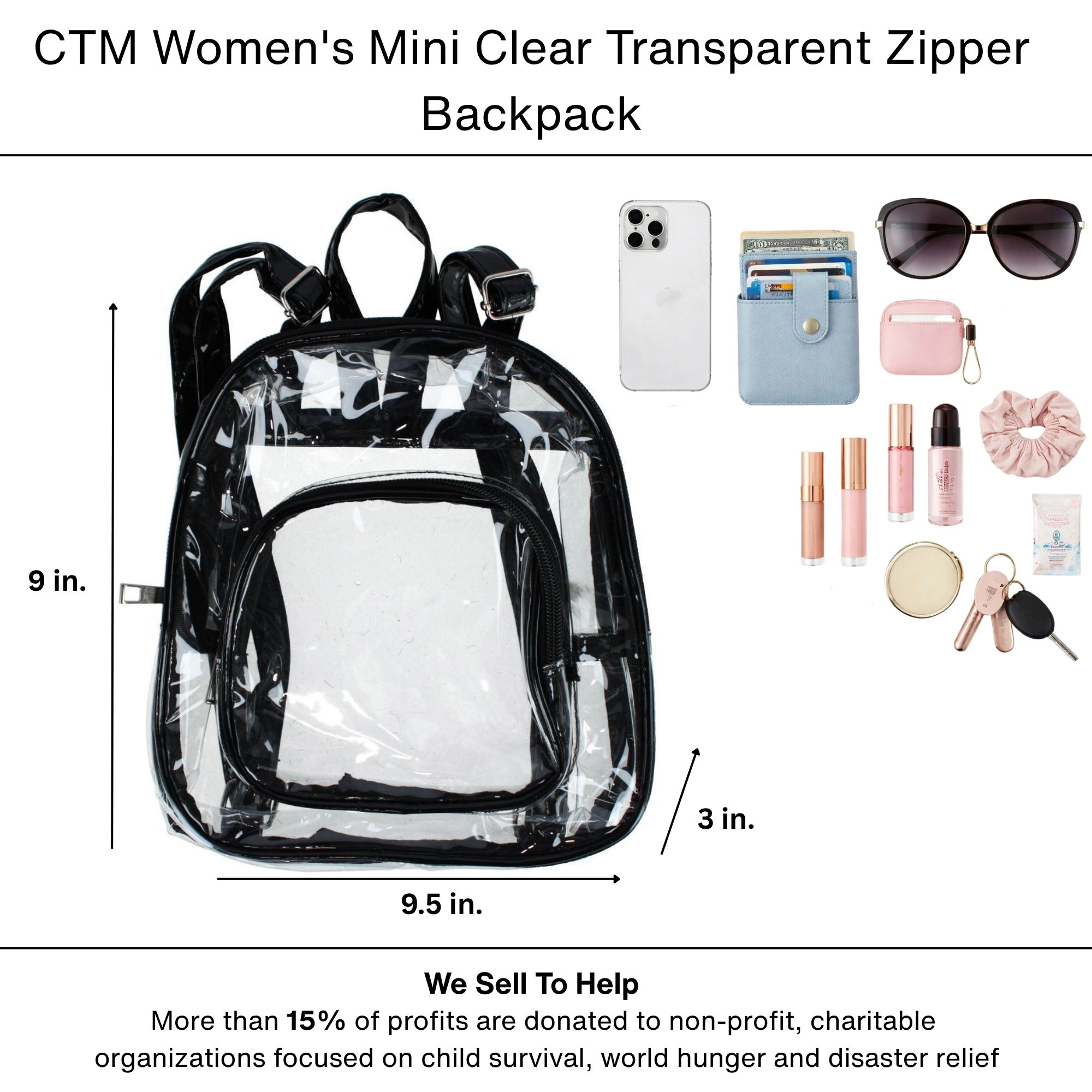 CTM® Women's Mini Clear Transparent Zipper Backpack