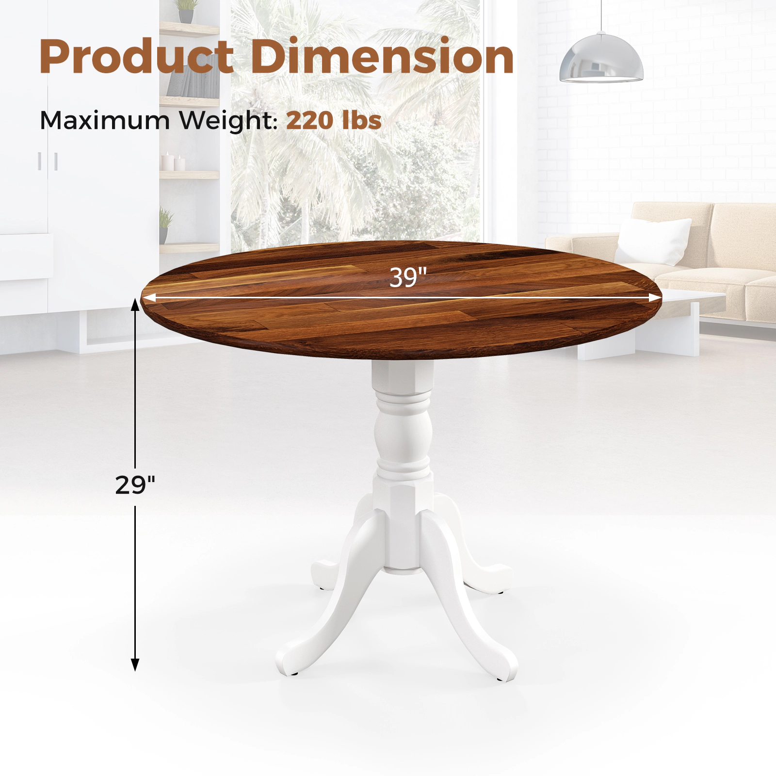 LJG Wooden Dining Table with Round Tabletop and Curved Trestle Legs