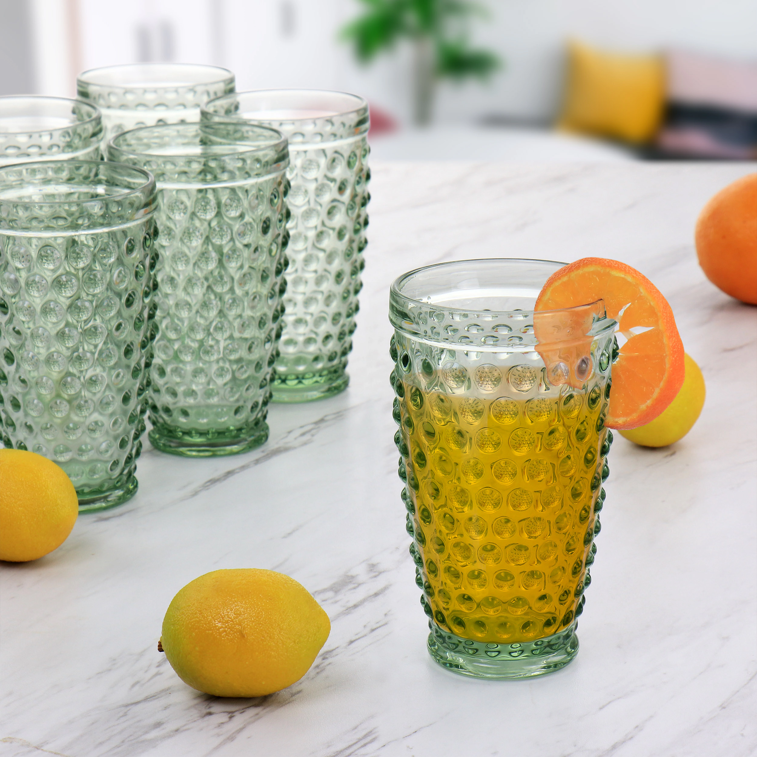 Martha Stewart 6 Piece Hobnail Handmade Glass Tumbler Set