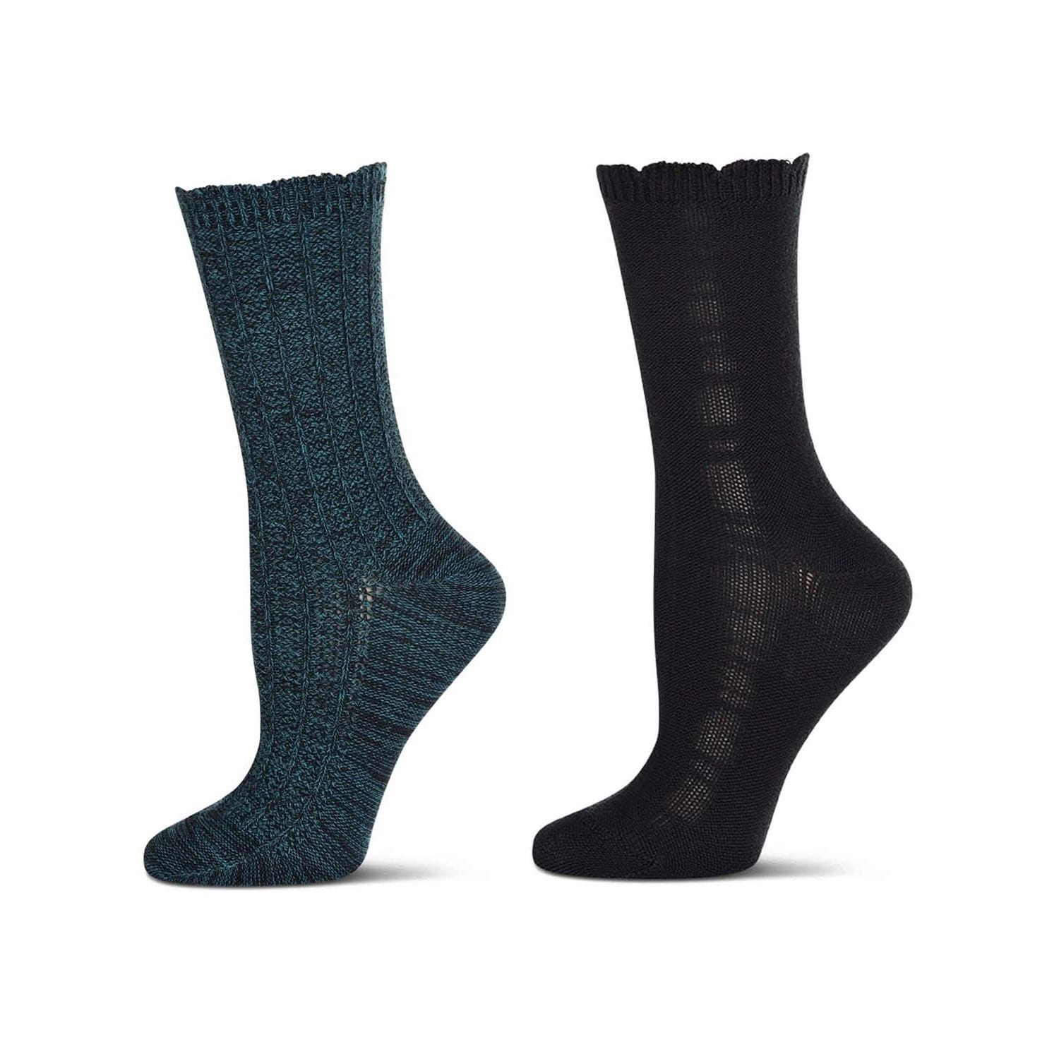 MeMoi 2 Pair Women's Scalloped-Cuff Cozy Knit Crew Socks