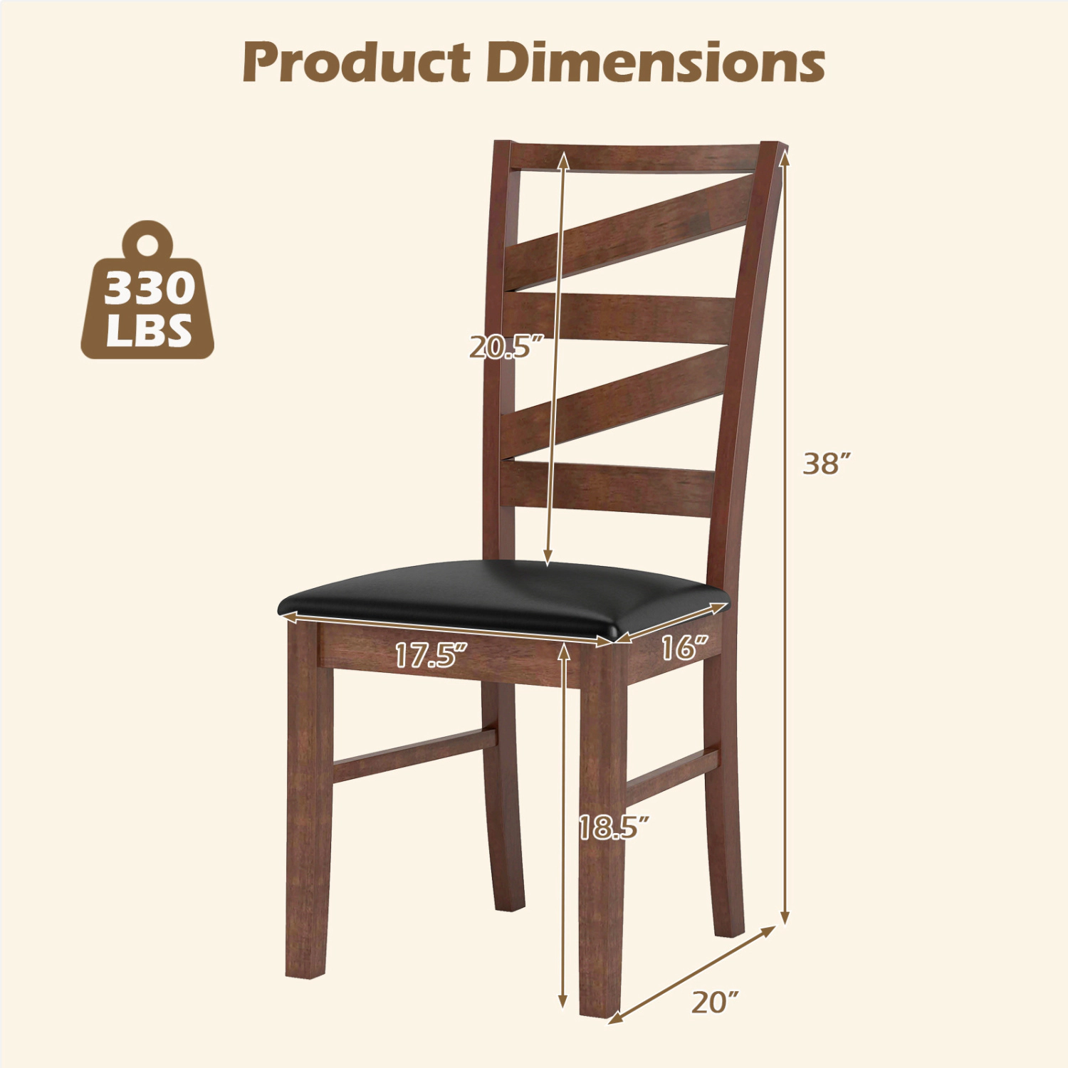 LJG Dining Chairs Set of 2 Kitchen Side Chairs with Rubber Wood Legs