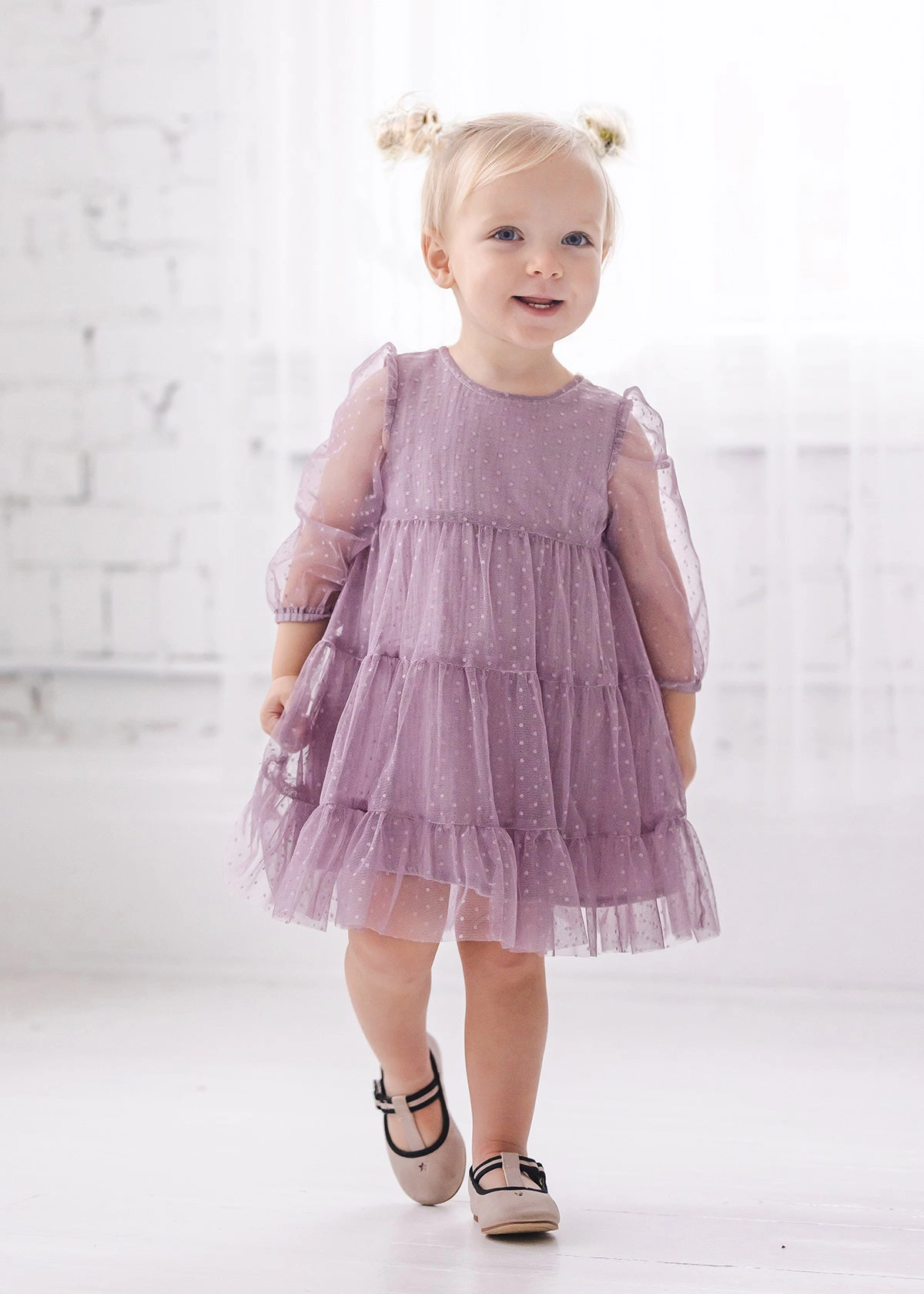 Isobella and Chloe Sweetest Fairy Long Sleeve Swiss Dot Tulle Dress