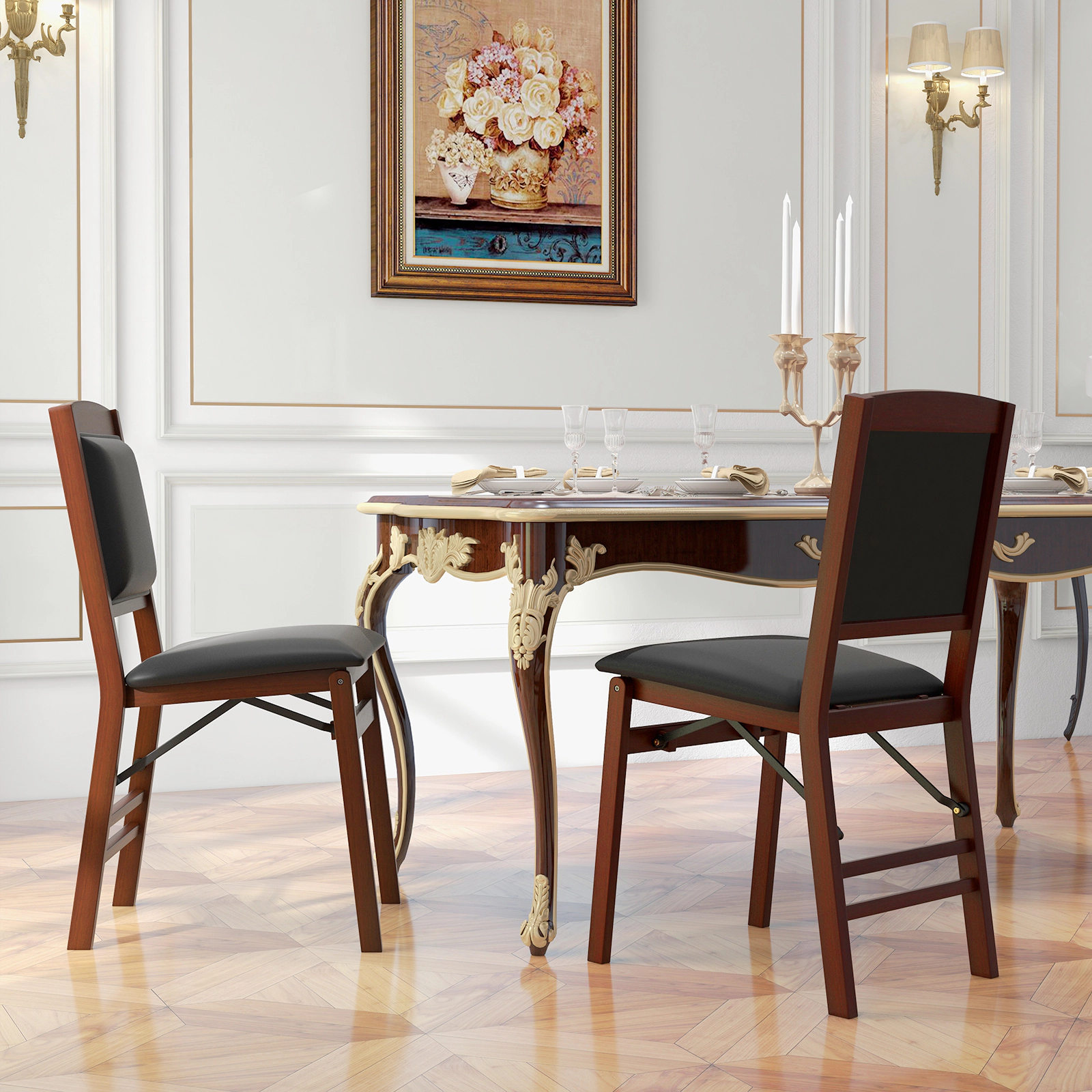 SlickBlue Folding Dining Chairs with Solid Wood Frame Set of 2