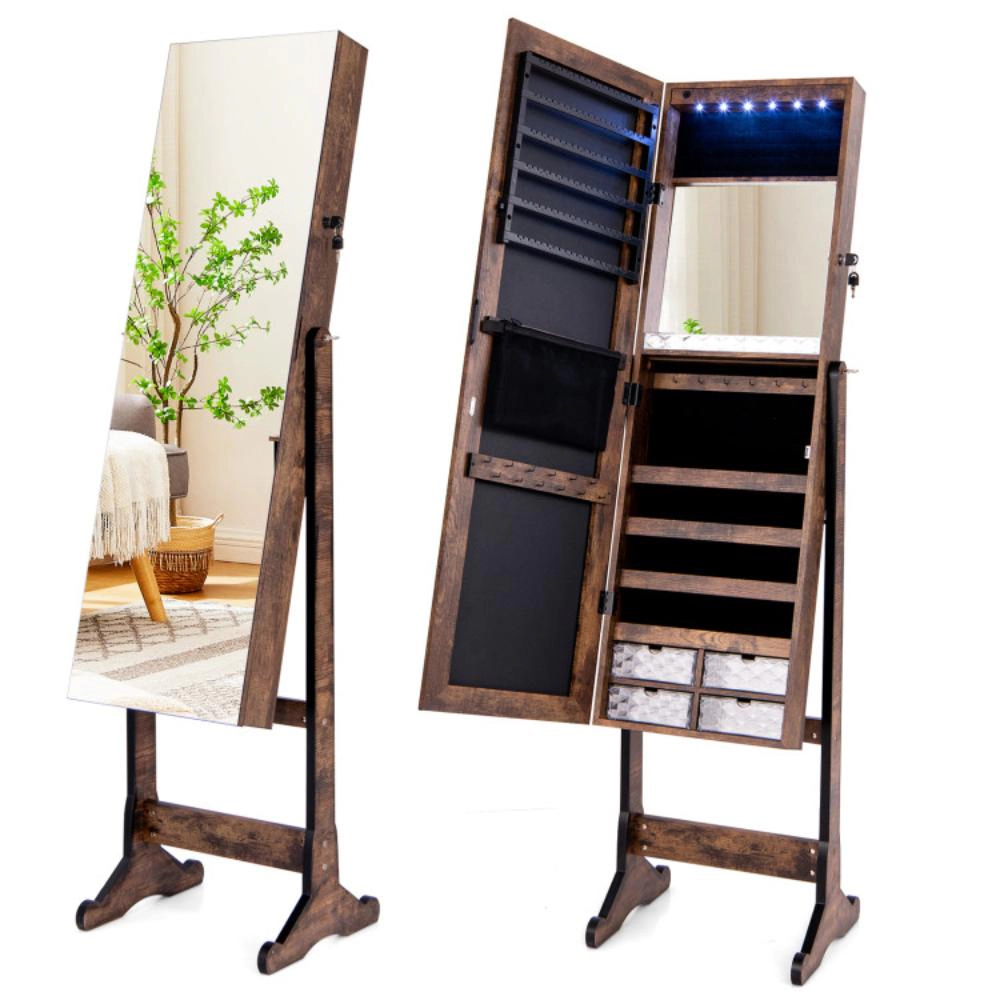 Hivvago Free Standing Full Length Jewelry Armoire with Lights