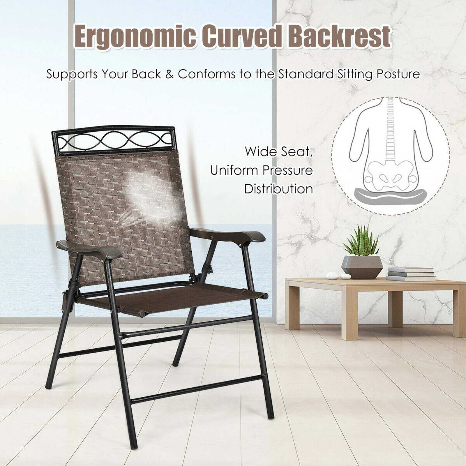 SUGIFT Set of 4 Folding Patio Chairs with Armrests, Black