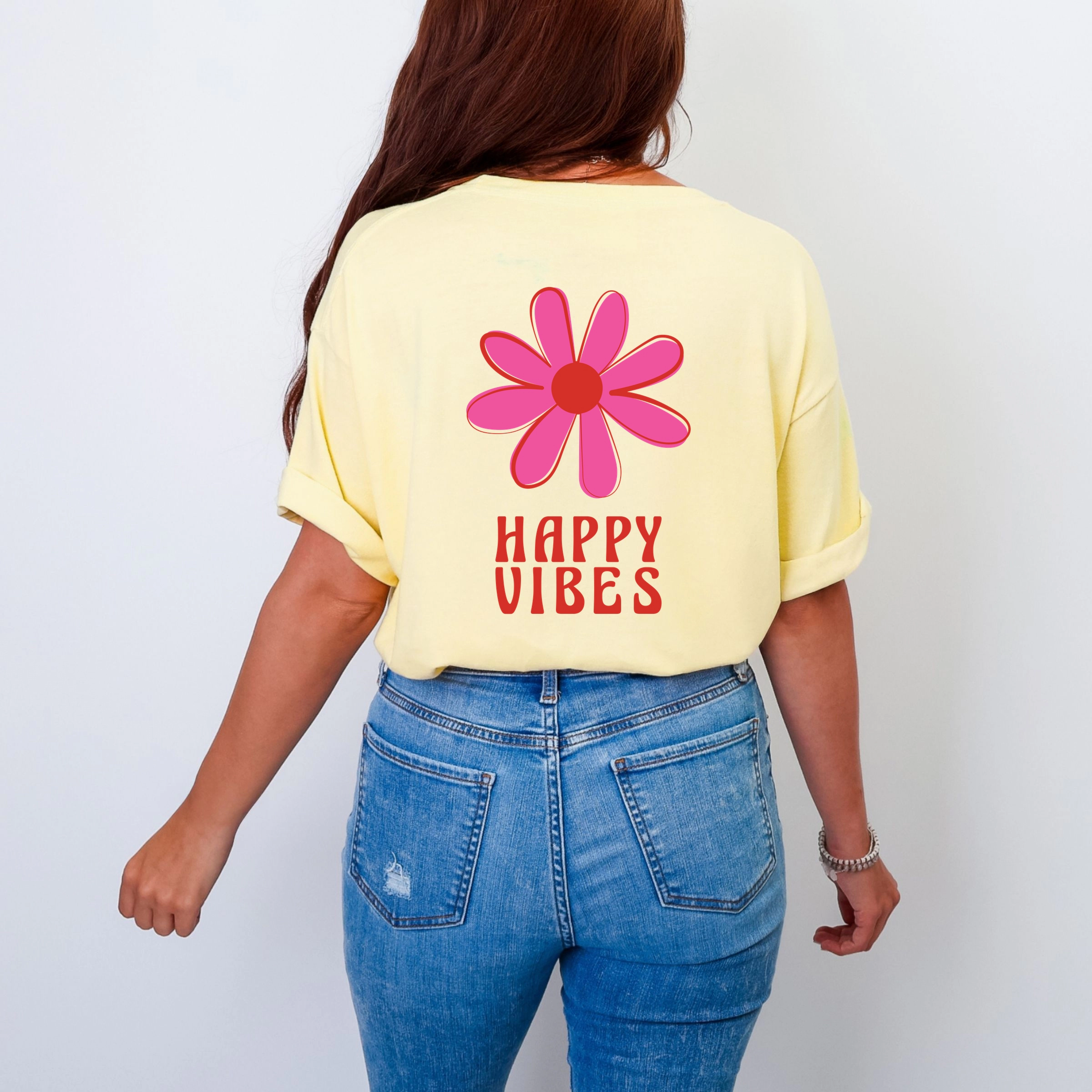 Simply Sage Market - Happy Vibes Flower Women's Garment Dyed Graphic T-shirt