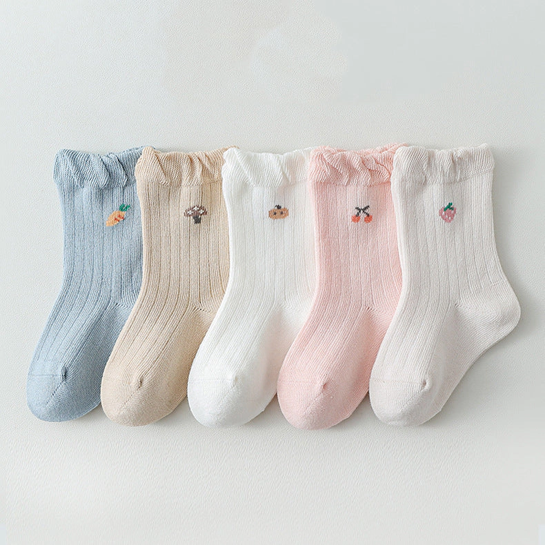MyKids-USA Baby Girls Frilled-Edges Breathable Mid-Calf Socks 2 Pairs