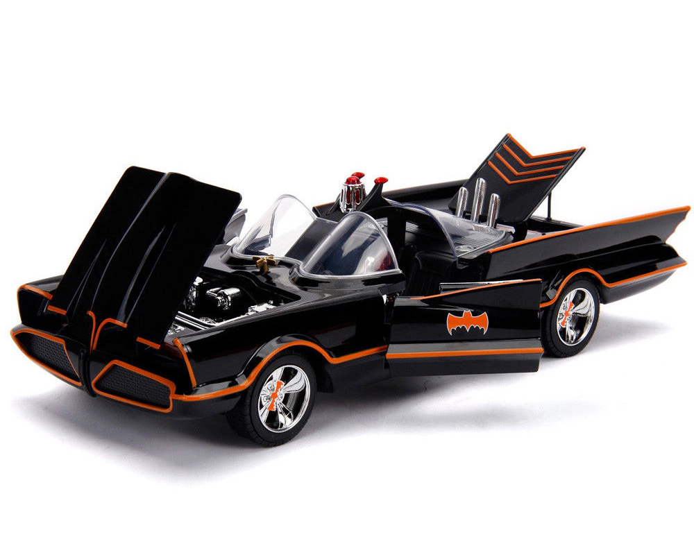 Jada Classic TV Series Batmobile with Working Lights, and Diecast Batman and Robin Figures "80 Years of