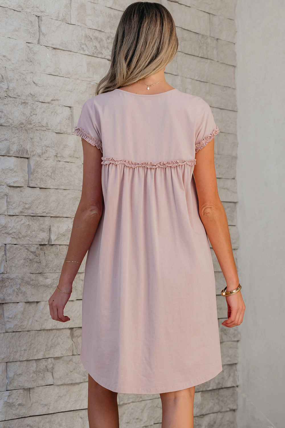 Threaded Pear Women's Kennedi Frilled Trim Loose Fit Mini Dress