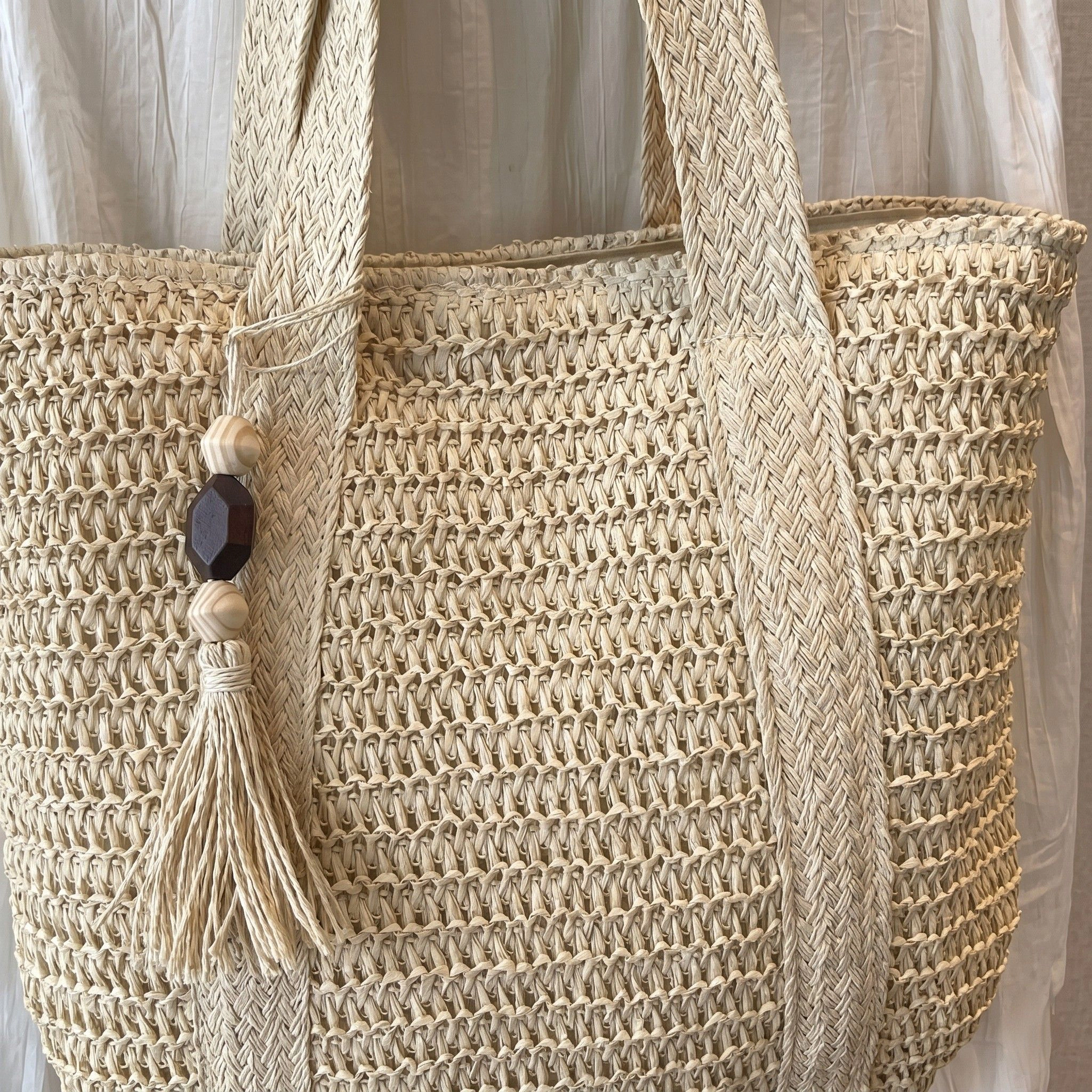 Alilang Women's Woven Straw Tote Bag Large Capacity Zip Top Shoulder Carryall with Tassel Accent, Khaki