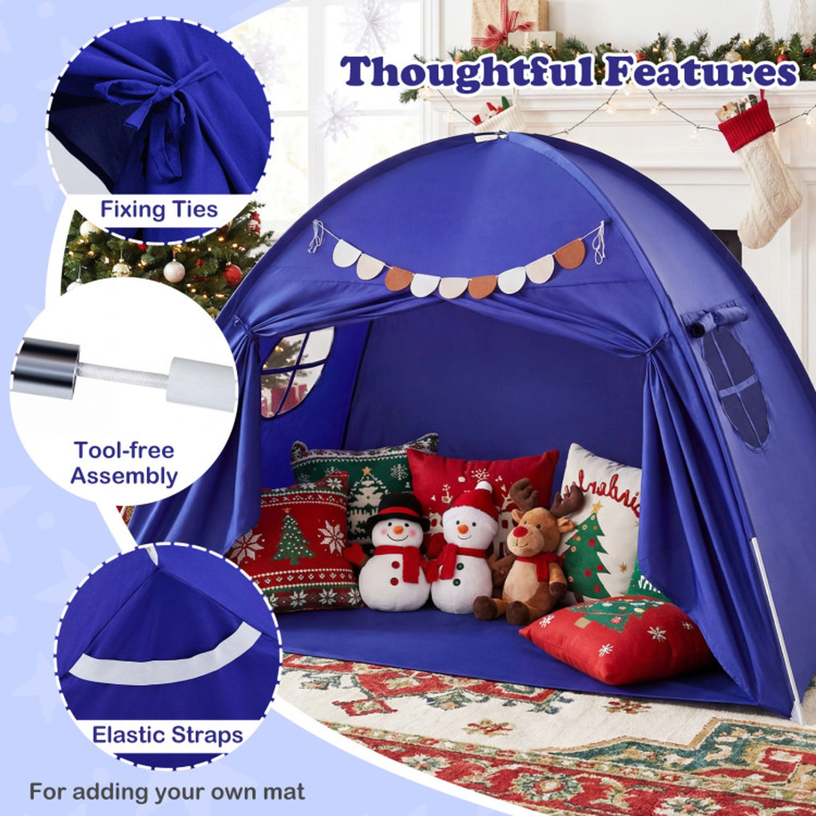 SUGIFT Navy 2 Windows Twin Size Kids Indoor Bed Canopy Tent