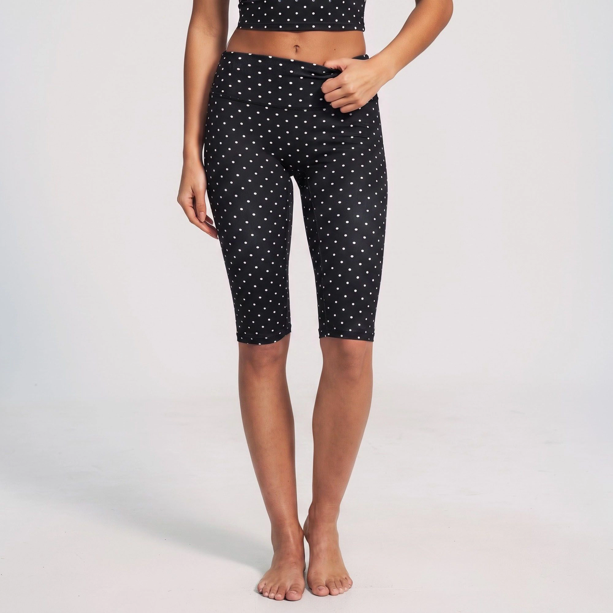 Anna-Kaci Women's Polka Dot Foldover Waist Capri Leggings Fitted Cropped Yoga Pants