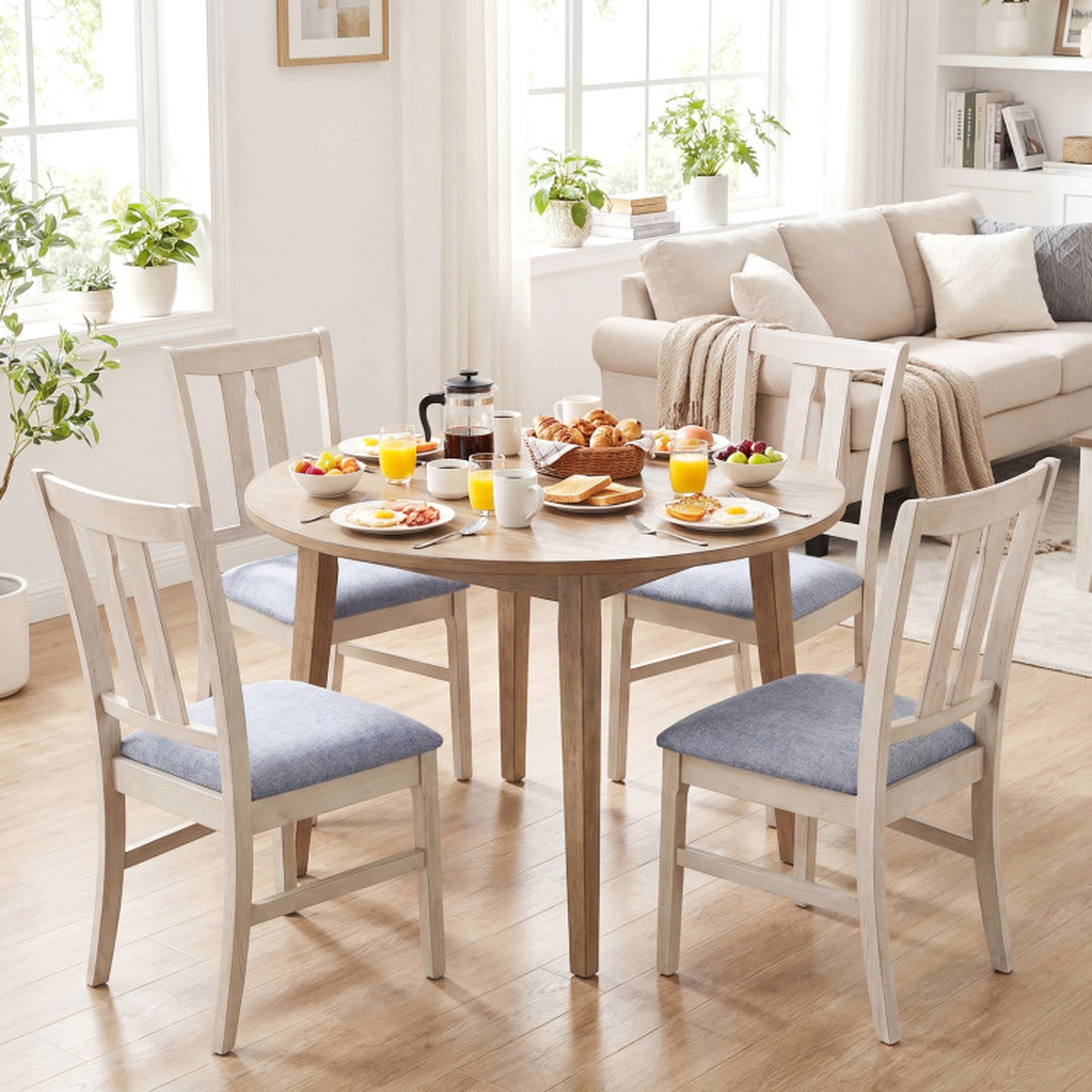 SUGIFT Set of 4 Upholstered Wood Dining Chairs with Curved Back and Deep Padded Seat