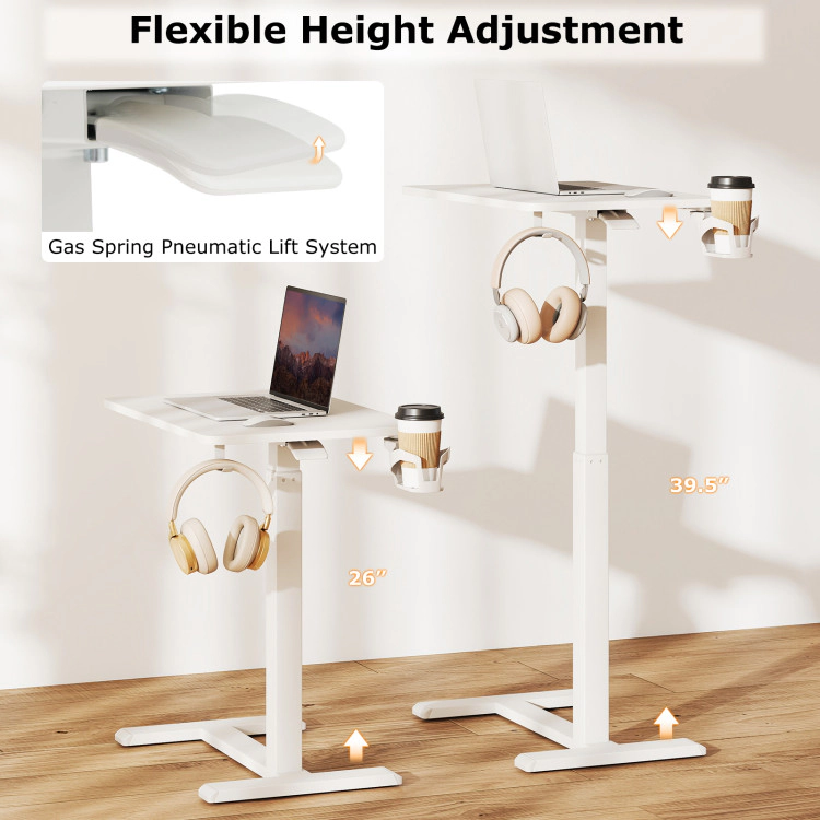 Hivvago Height Adjustable Rolling Overbed Table with Cup Holder for Bedside Use