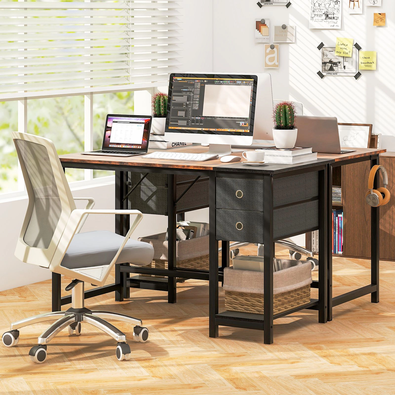 SlickBlue Home Office Desk with Storage Shelf, CPU Space and Hook
