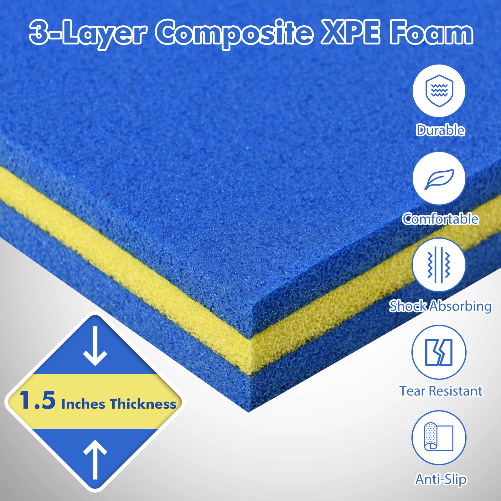 SUGIFT 9-ft x 6-ft 666.5-lb Capacity 3-Layer XPE Foam Lily Pad Floating Water Mat with 2 Bungee Tethers