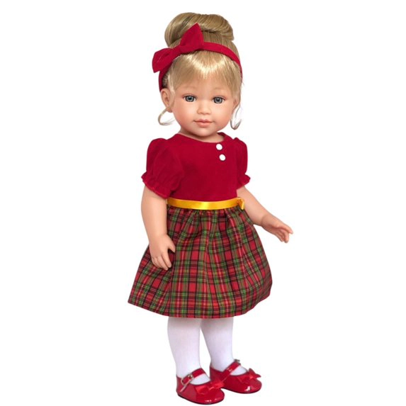 MBD® Holiday Plaid Dress Outfit Set with Tights & Shoes for 18-Inch Dolls