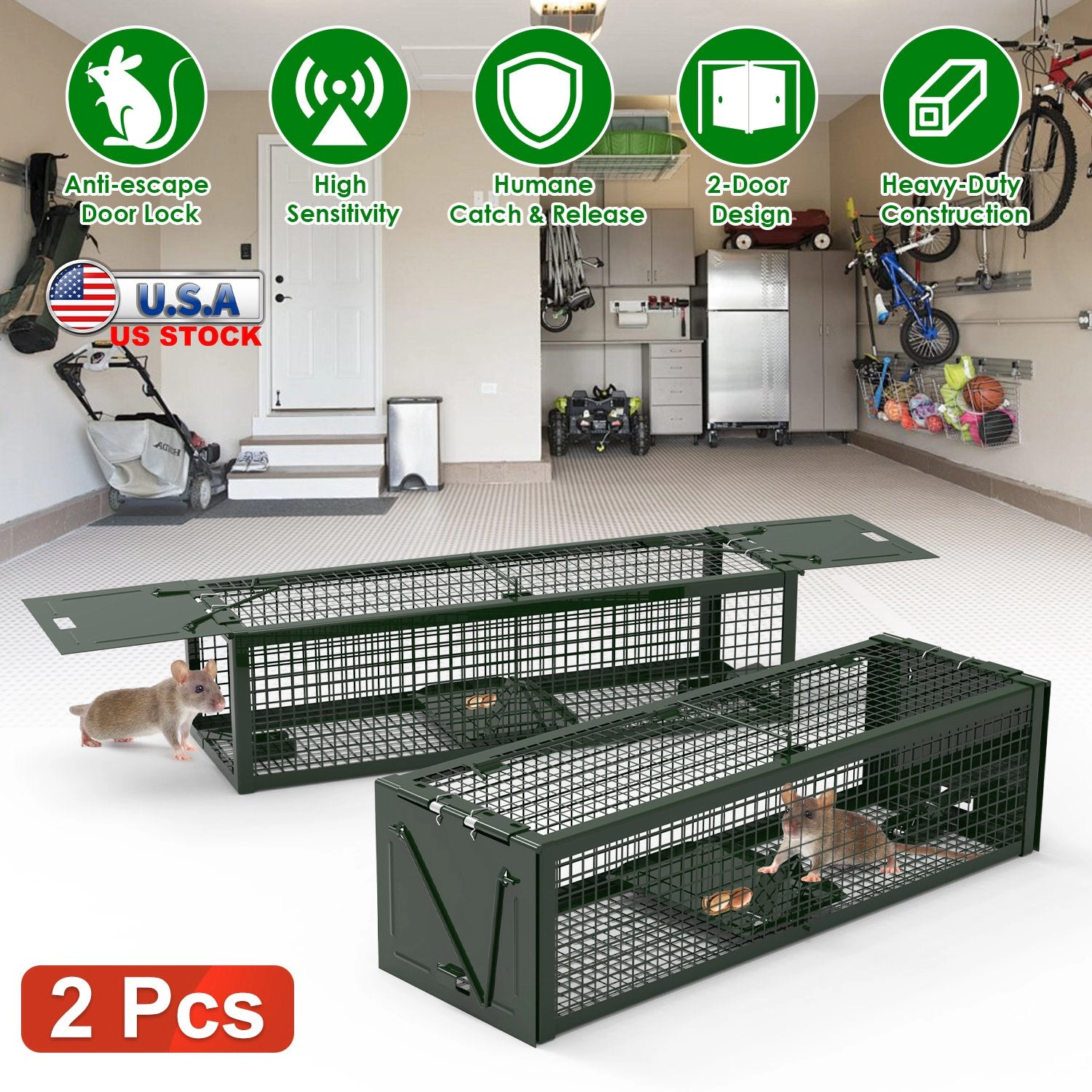 GBruno 2-Pc Dual-Door Live Rat Trap Cage