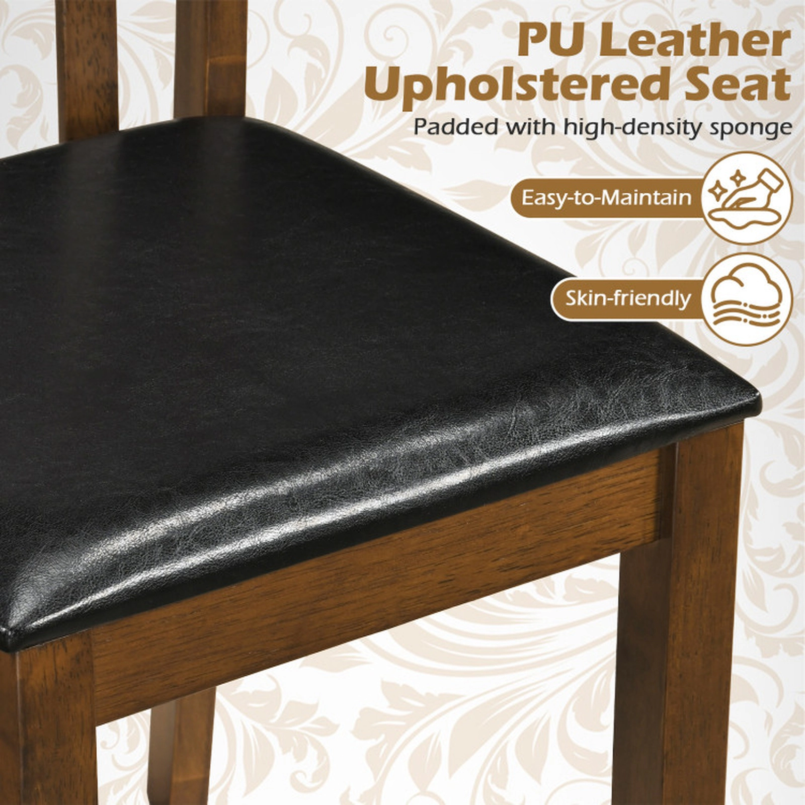SUGIFT Set of 4 Wooden Dining Chairs with Spindle Back and PU Leather Seat 330-Lb Capacity 38-in Tall Walnut + Black