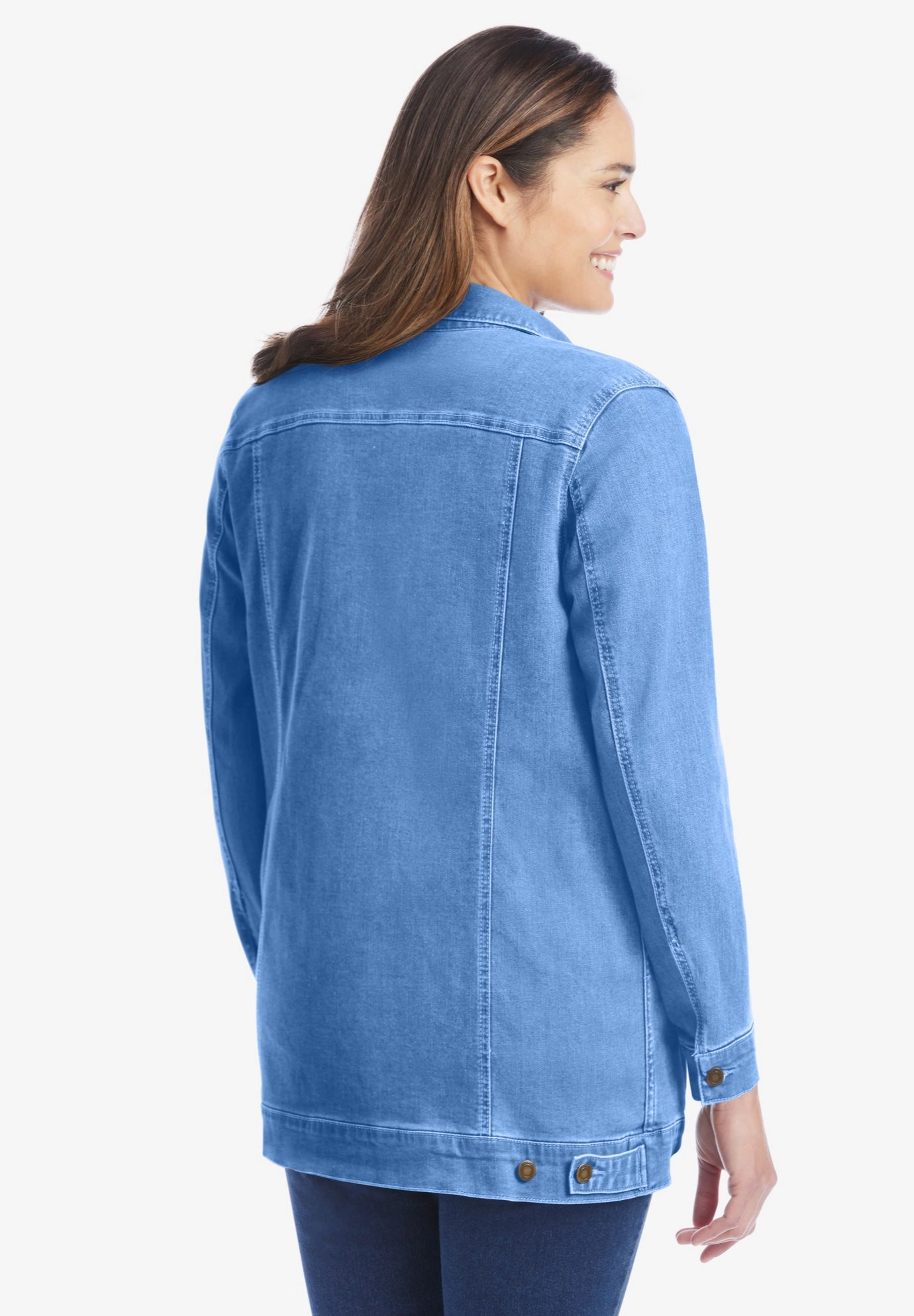 Woman Within Plus Long Stretch Denim Jean Jacket