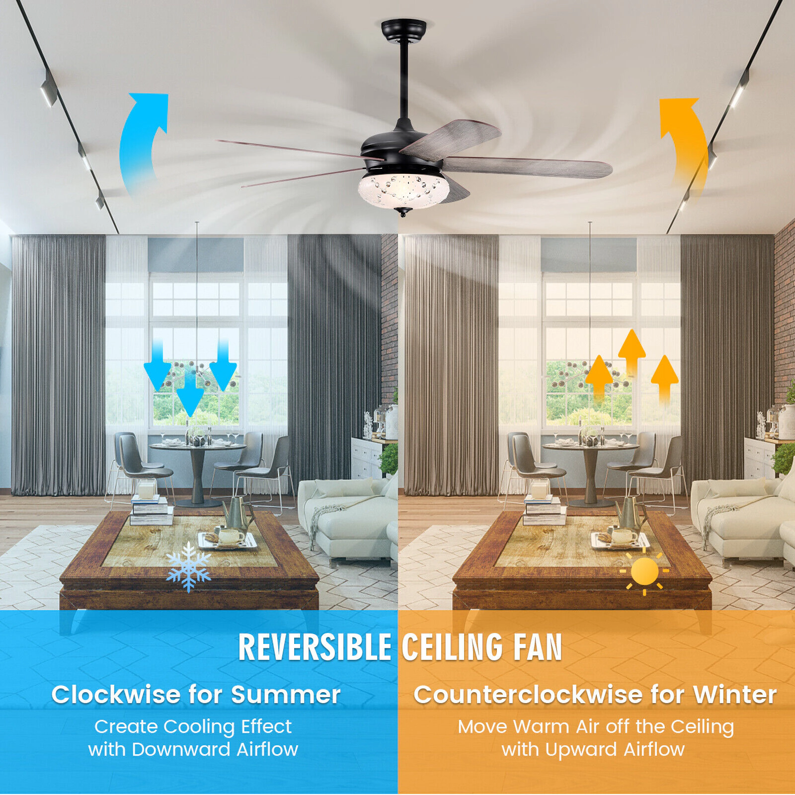 SUGIFT 52-in Retro Ceiling Fan with Remote Control 3-Speed Reversible Motor Oak Double-Faced Blades