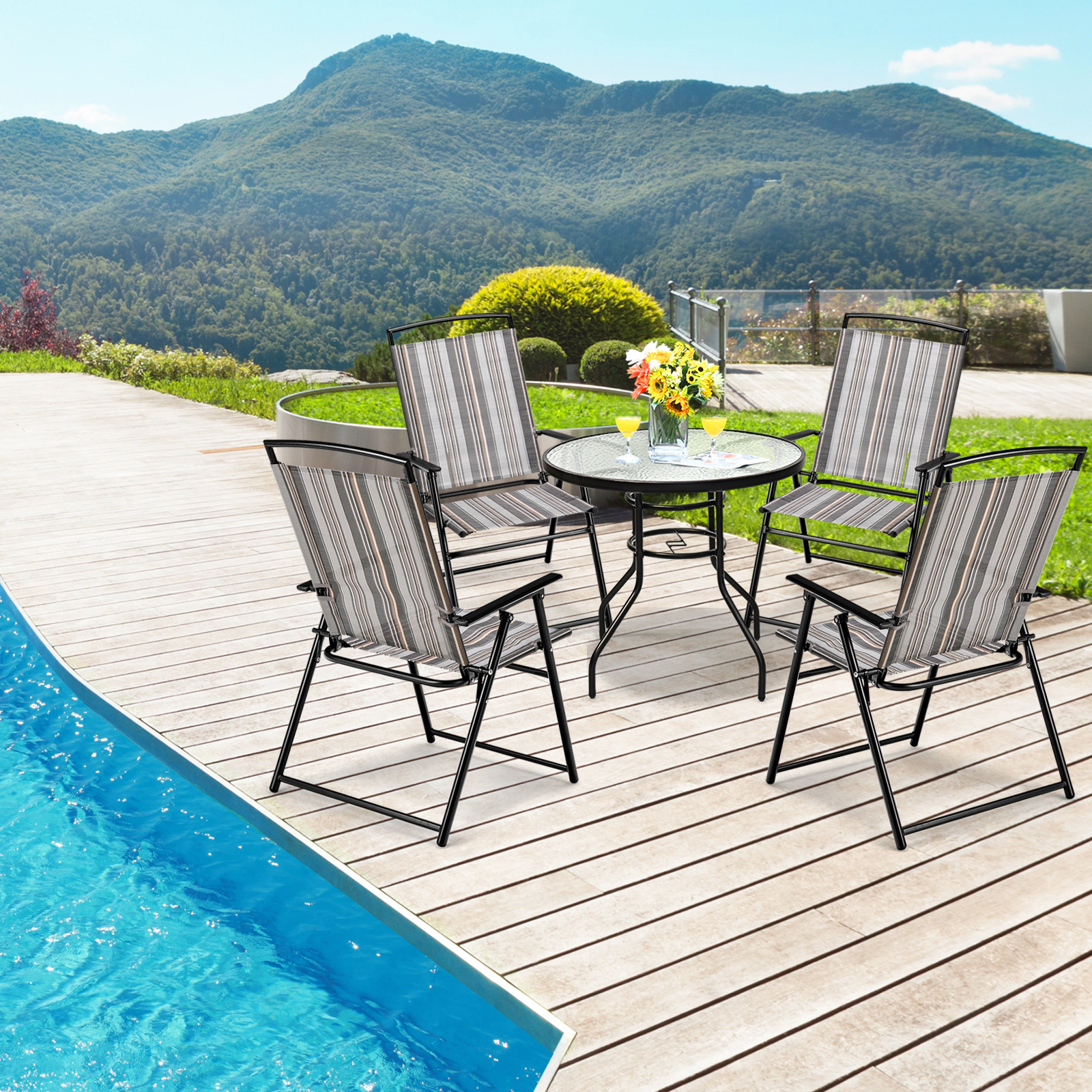SUGIFT Set of 2 Space-Saving Patio Folding Sling Dining Chairs 330-Lb Capacity 24 x 20 x 36 in Gray